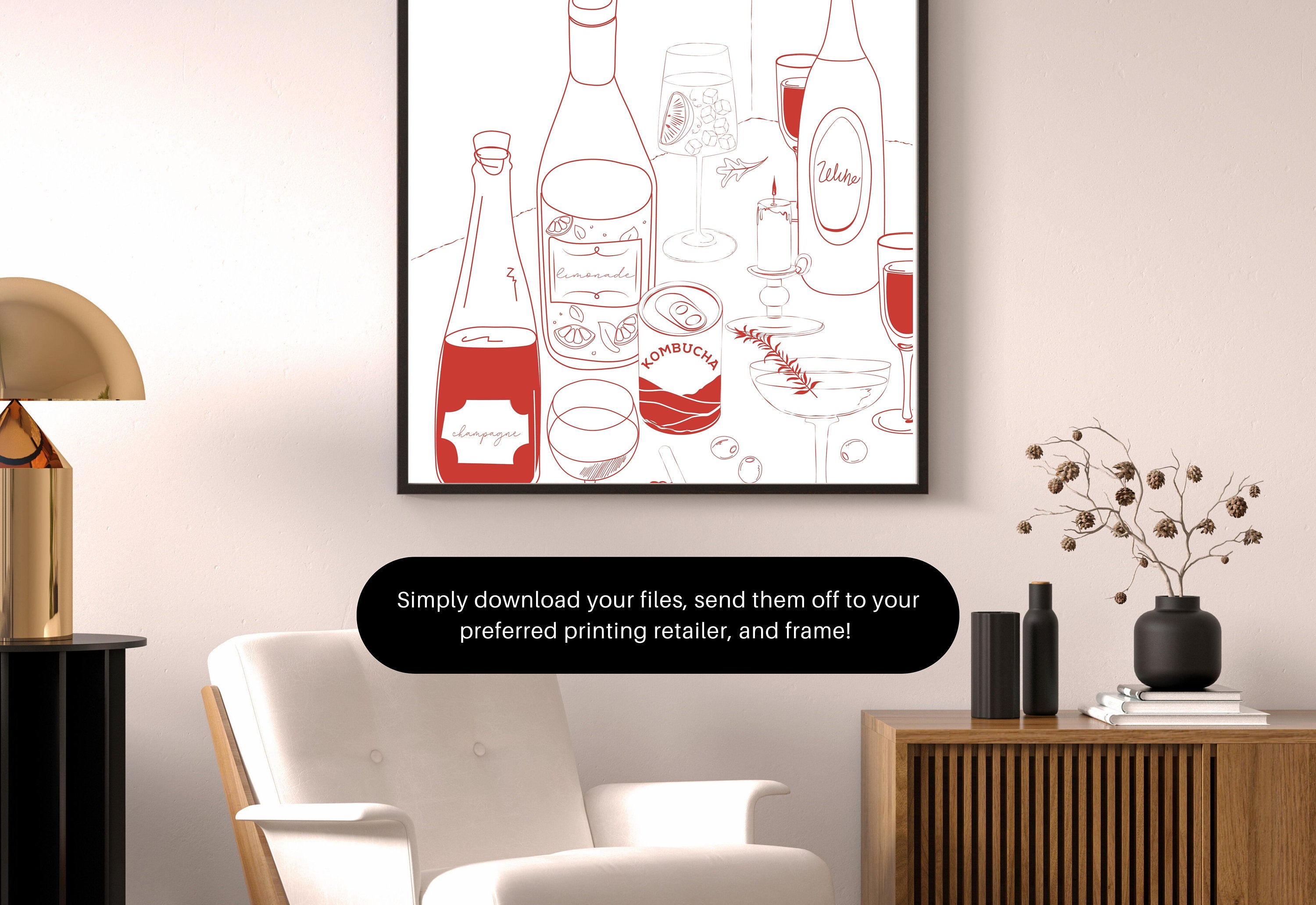 Wine Night-Digital Download-Martini Art-Retro Print-Cheers Art Print-Trendy Art-70s Art Print-Girly Art-Cocktail Art-Preppy Bar Cart Art