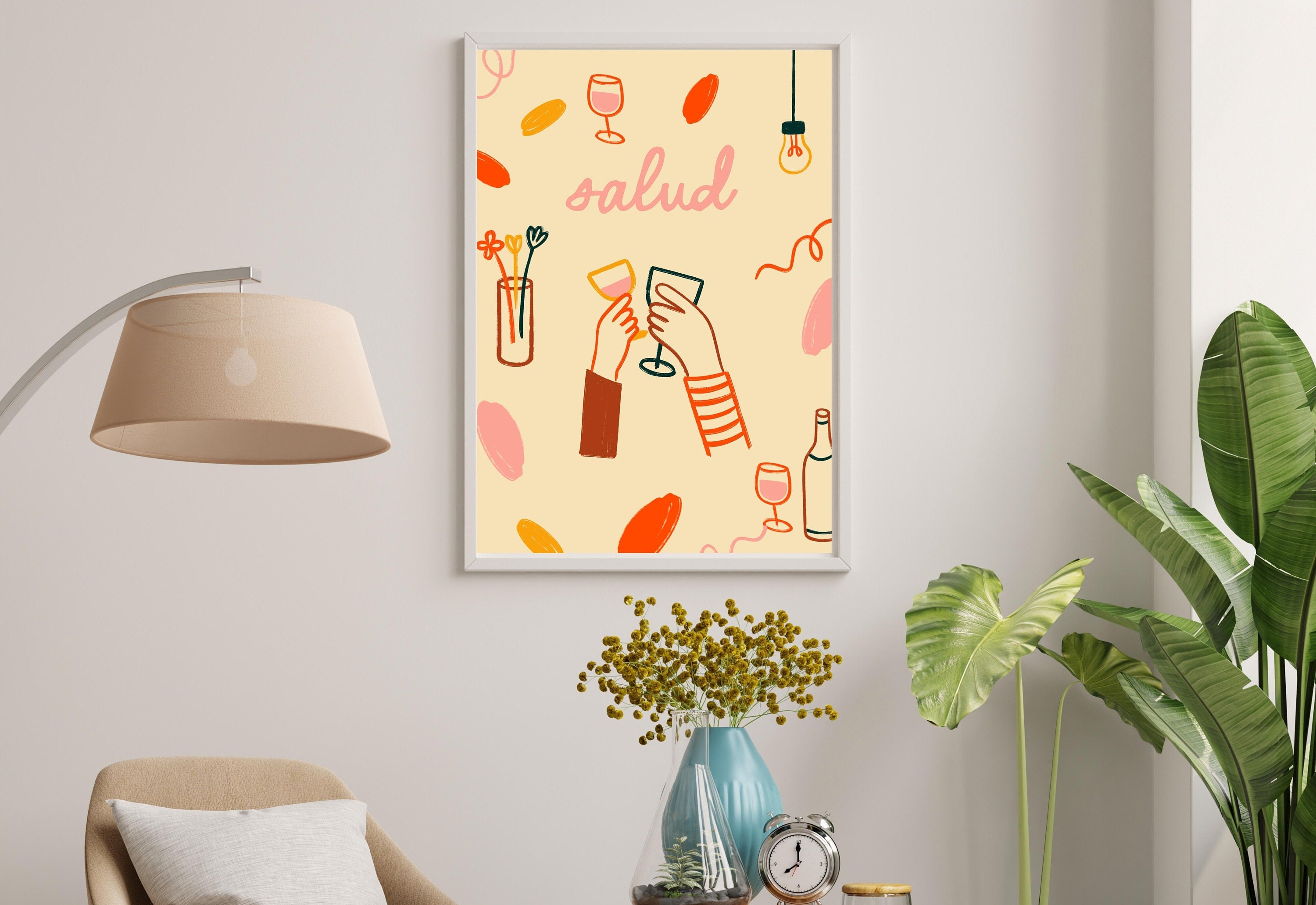 Salud Art Print-Digital Download-Wine Art-Retro Print-Cheers Art Print-Trendy Art-70s Art Print-Girly Art-Cocktail Art-Preppy Pink Bar Art