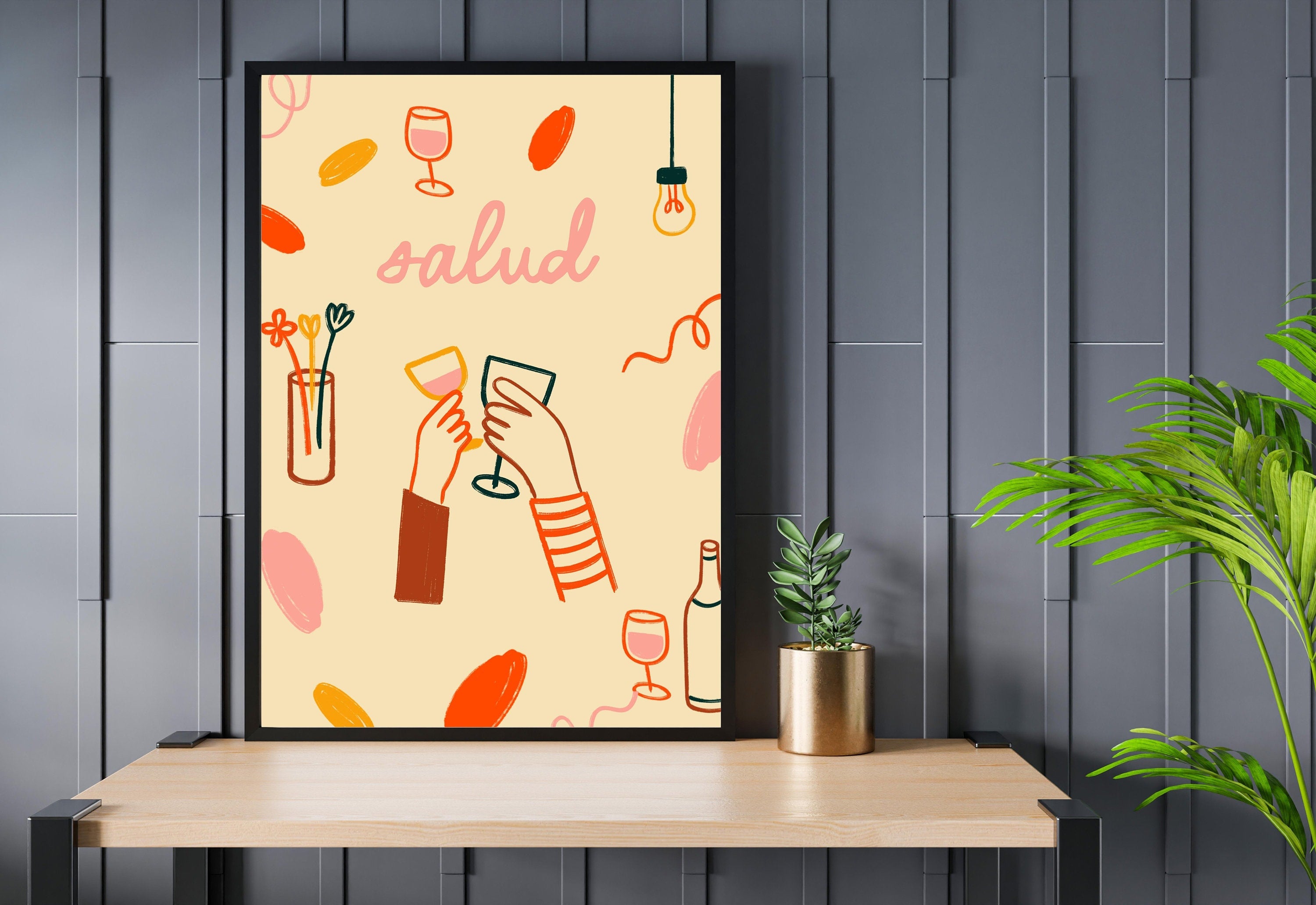 Salud Art Print-Digital Download-Wine Art-Retro Print-Cheers Art Print-Trendy Art-70s Art Print-Girly Art-Cocktail Art-Preppy Pink Bar Art