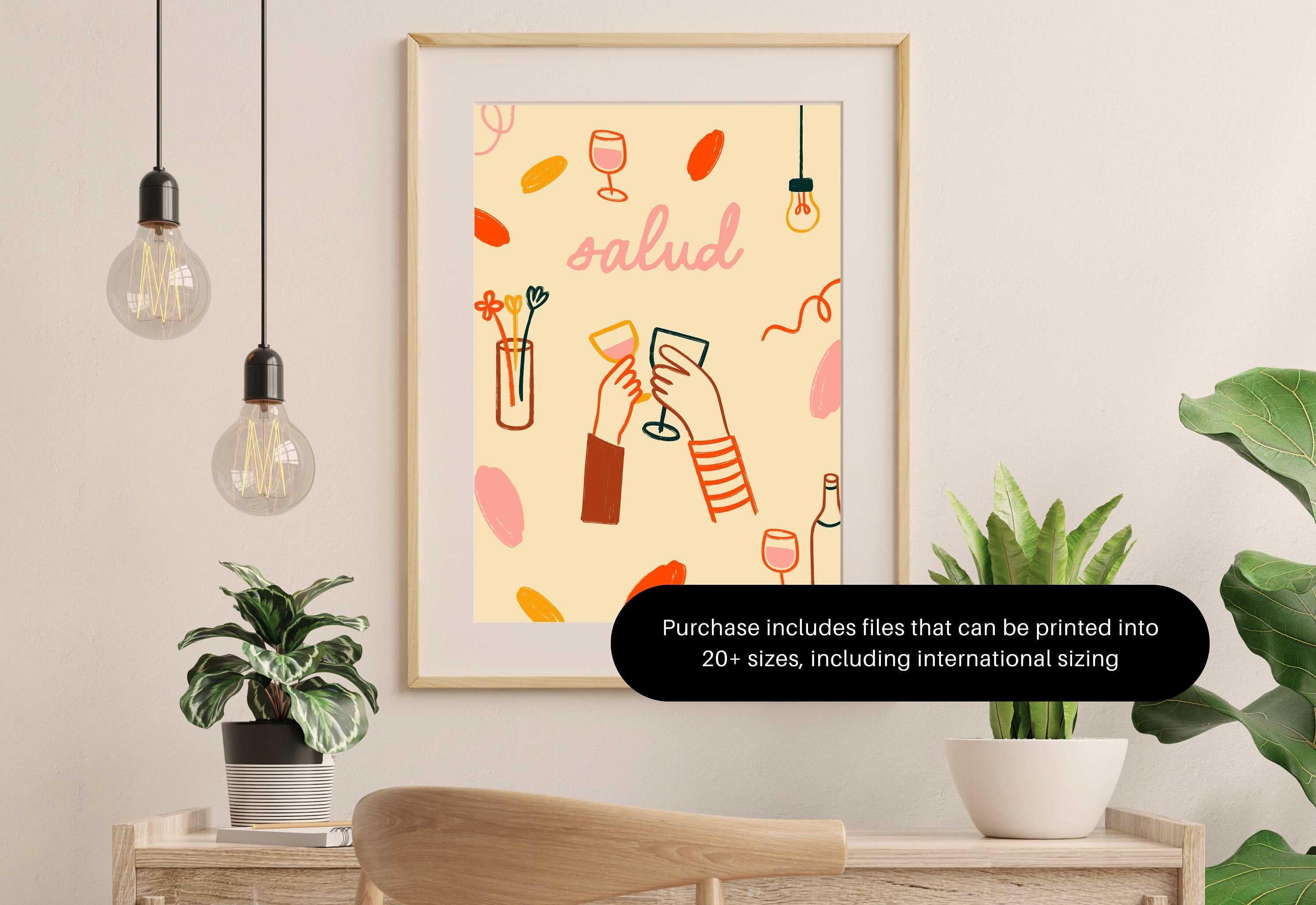 Salud Art Print-Digital Download-Wine Art-Retro Print-Cheers Art Print-Trendy Art-70s Art Print-Girly Art-Cocktail Art-Preppy Pink Bar Art