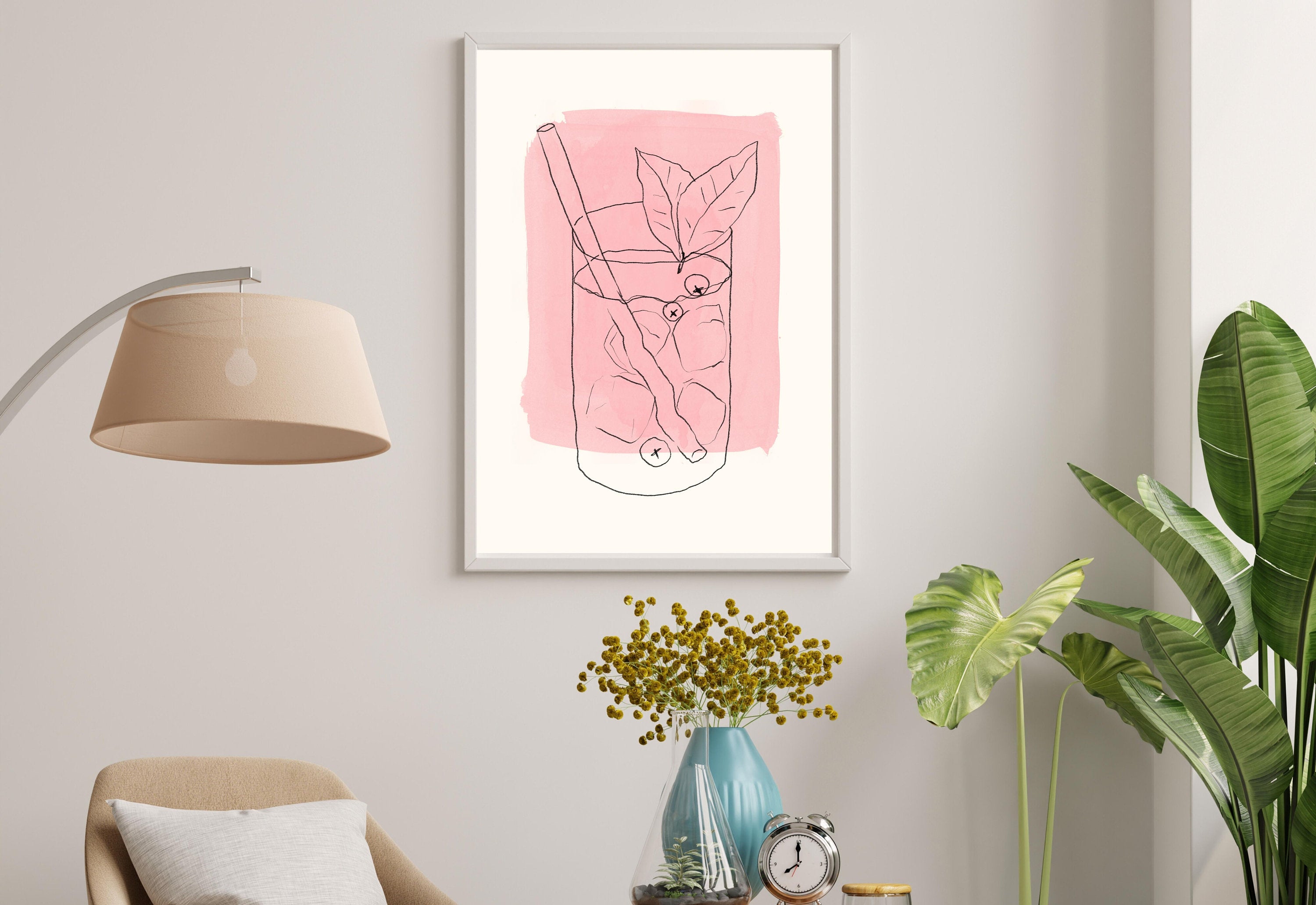 Pink Cocktail Art-Digital Download-Martini Art-Retro Print-Cheers Print-Trendy Art-Minimalist Art Print-Girly Art-Cocktail Art-Bar Cart Art