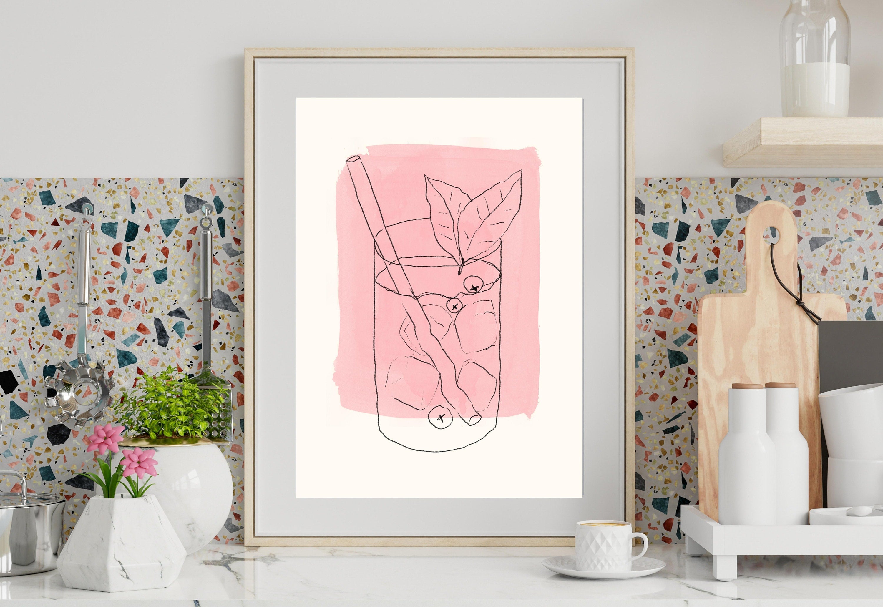 Pink Cocktail Art-Digital Download-Martini Art-Retro Print-Cheers Print-Trendy Art-Minimalist Art Print-Girly Art-Cocktail Art-Bar Cart Art