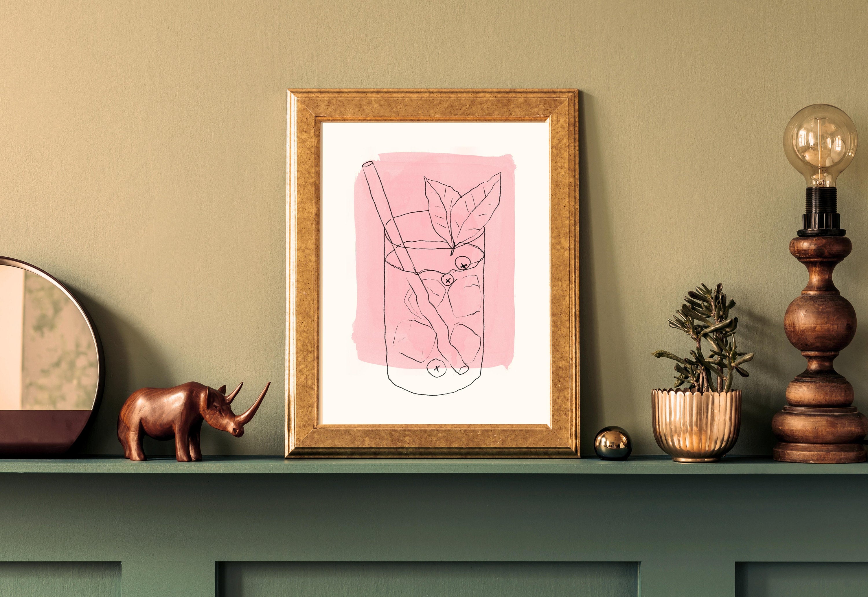 Pink Cocktail Art-Digital Download-Martini Art-Retro Print-Cheers Print-Trendy Art-Minimalist Art Print-Girly Art-Cocktail Art-Bar Cart Art