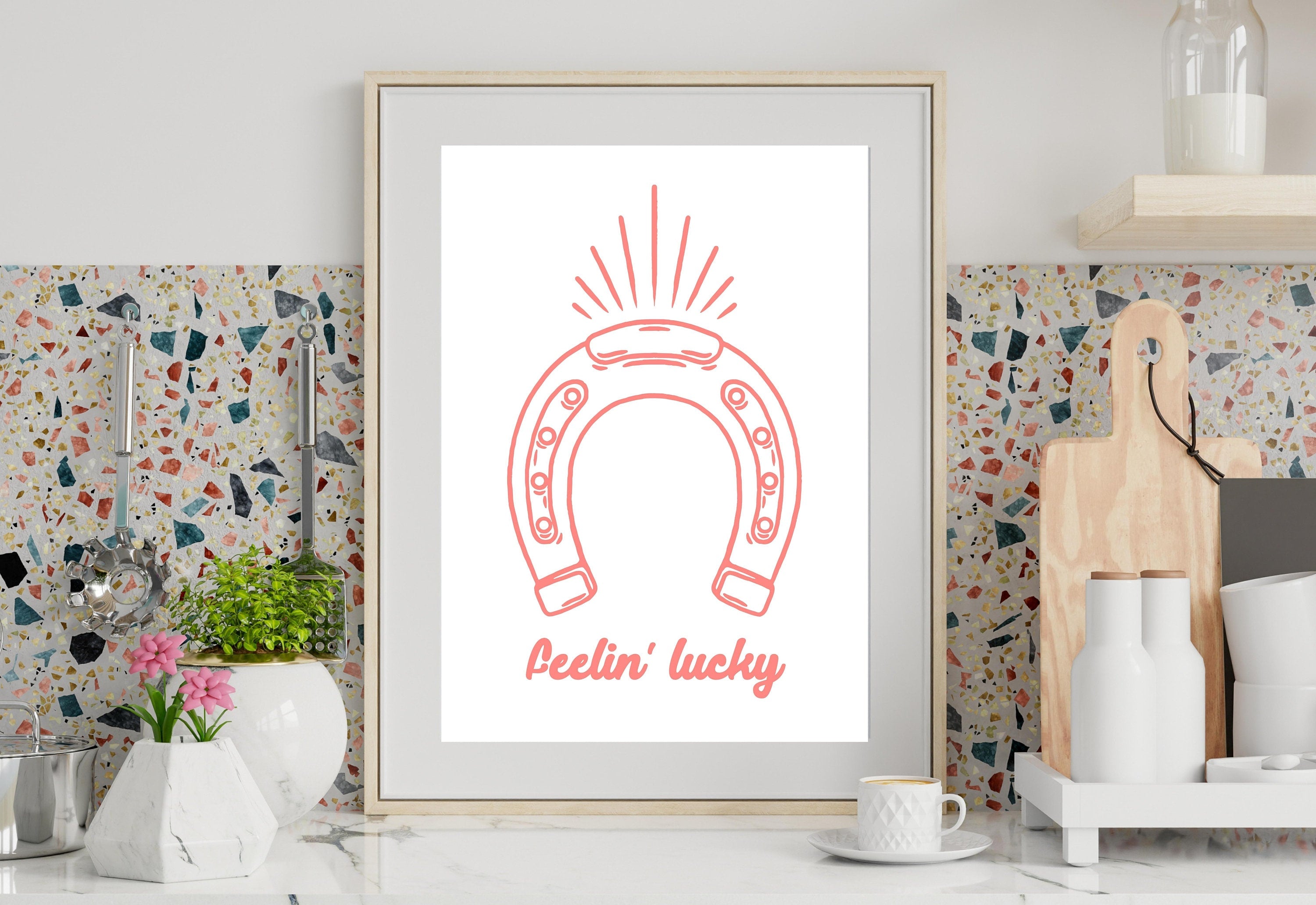 Feeling Lucky,Lucky Girl Quote,Retro Horseshoe Posters,Lucky Girl Syndrome Art,Trendy Wall Art,Aesthetic Print,Dorm Art,Ace of Hearts Art