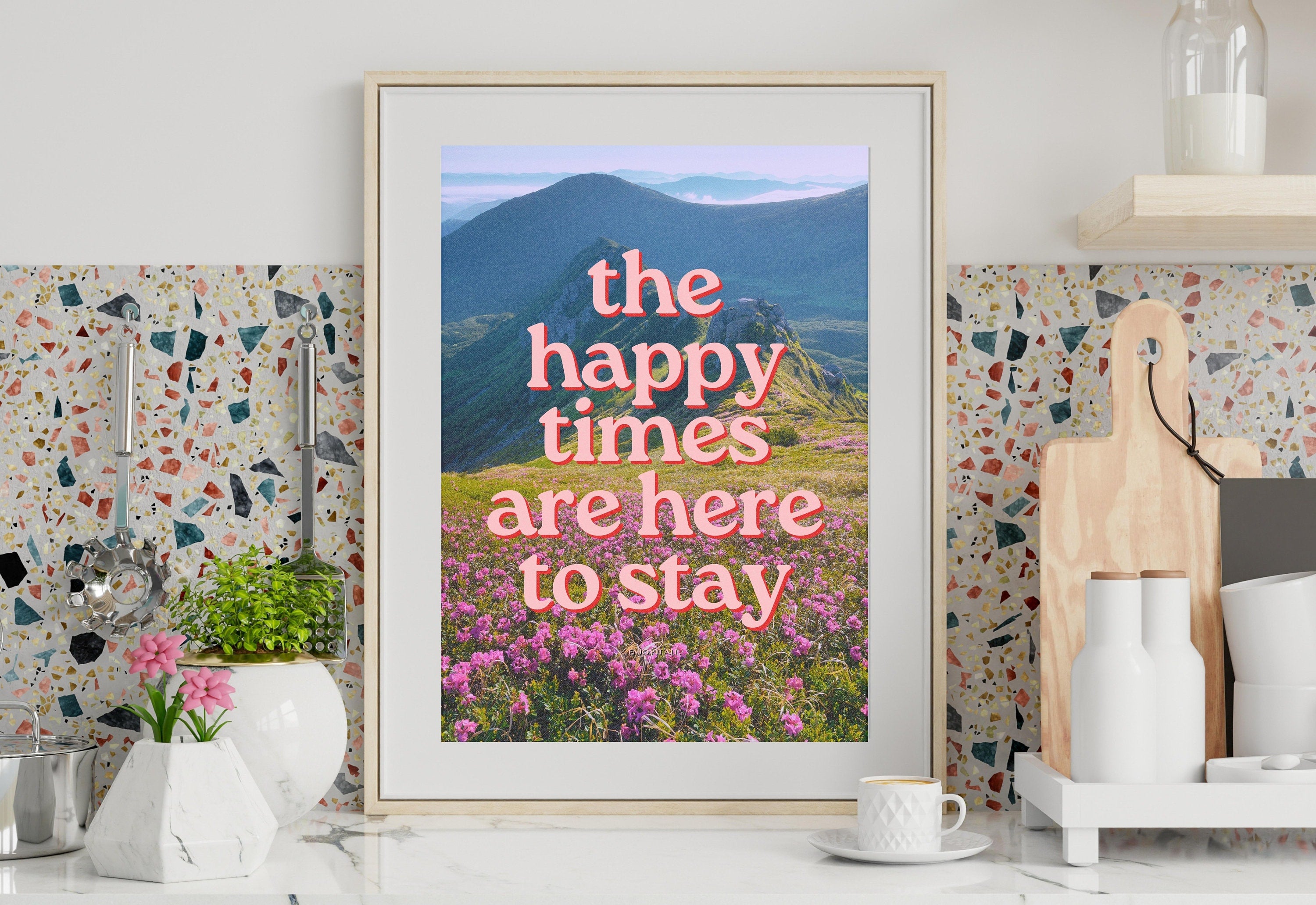 Happy Times-Digital Art Prints-Apartment Wall Art-Retro Photo Prints-Retro Photo Art Print-Preppy Art-Grainy Gradient-Trendy Print