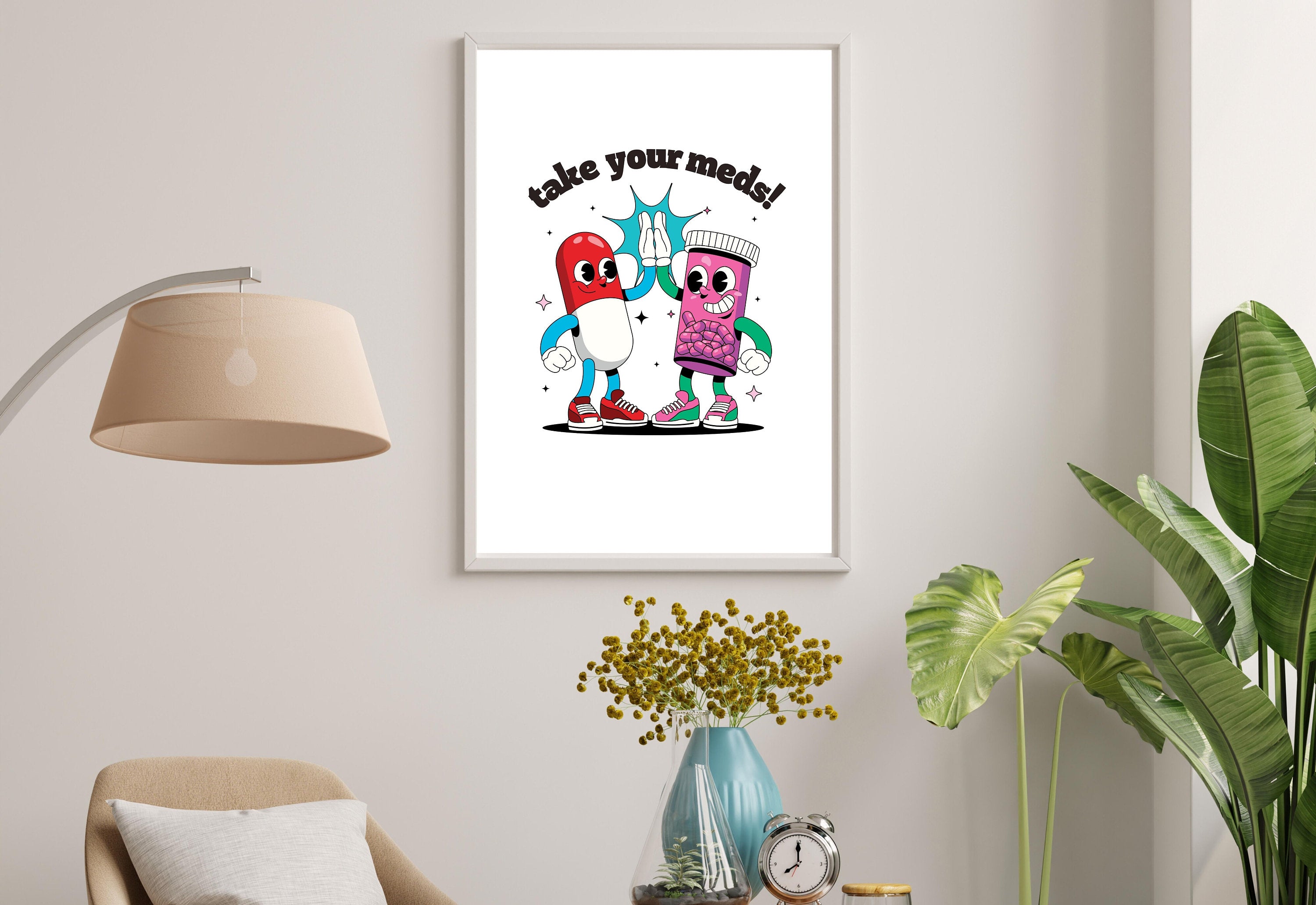 Take Your Meds-Digital Download-Wall Print-Retro Art-Downloadable Print-Trendy Art-70s Art Print-Retro Character-Mental Health Art Print