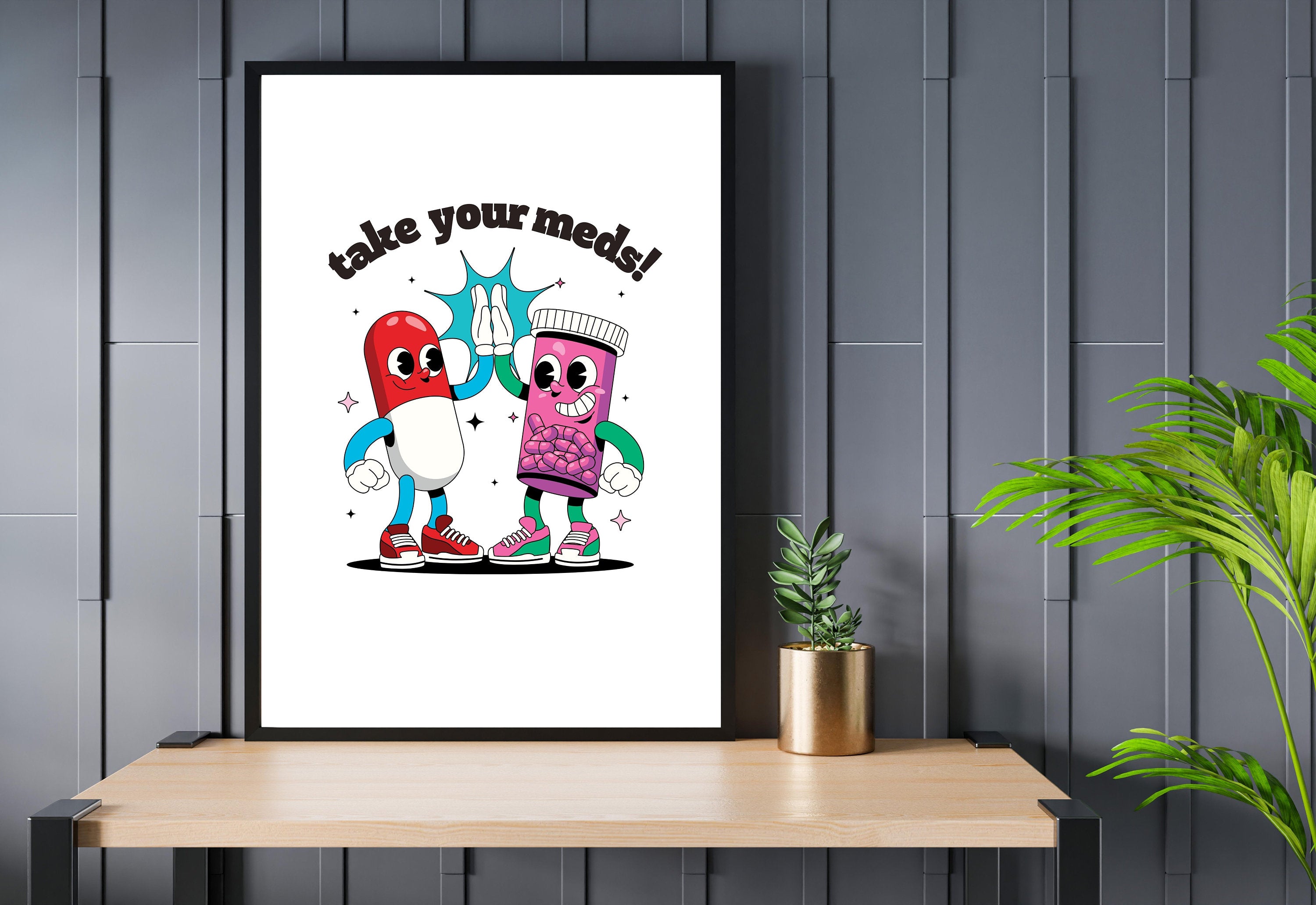 Take Your Meds-Digital Download-Wall Print-Retro Art-Downloadable Print-Trendy Art-70s Art Print-Retro Character-Mental Health Art Print