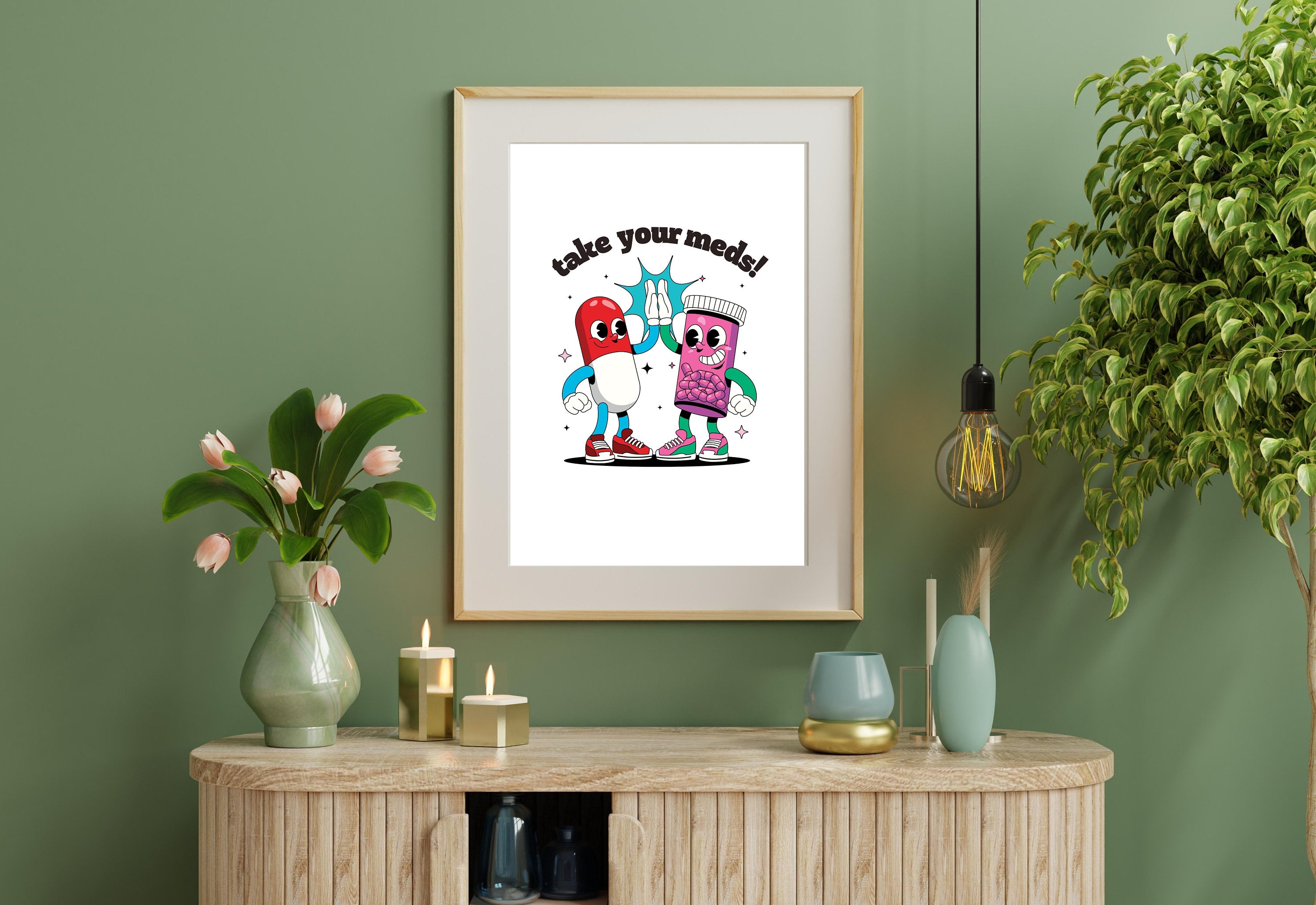 Take Your Meds-Digital Download-Wall Print-Retro Art-Downloadable Print-Trendy Art-70s Art Print-Retro Character-Mental Health Art Print