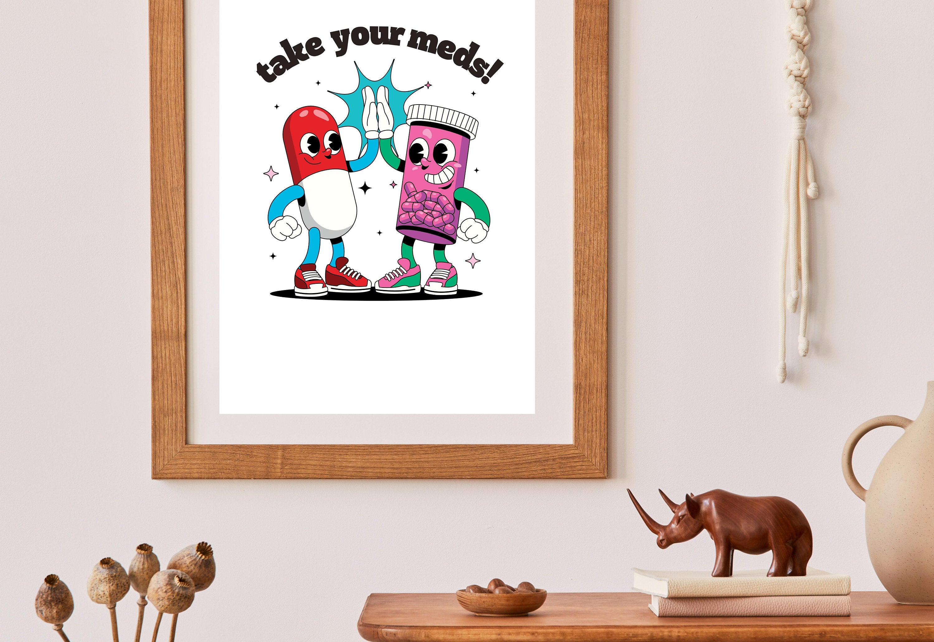 Take Your Meds-Digital Download-Wall Print-Retro Art-Downloadable Print-Trendy Art-70s Art Print-Retro Character-Mental Health Art Print