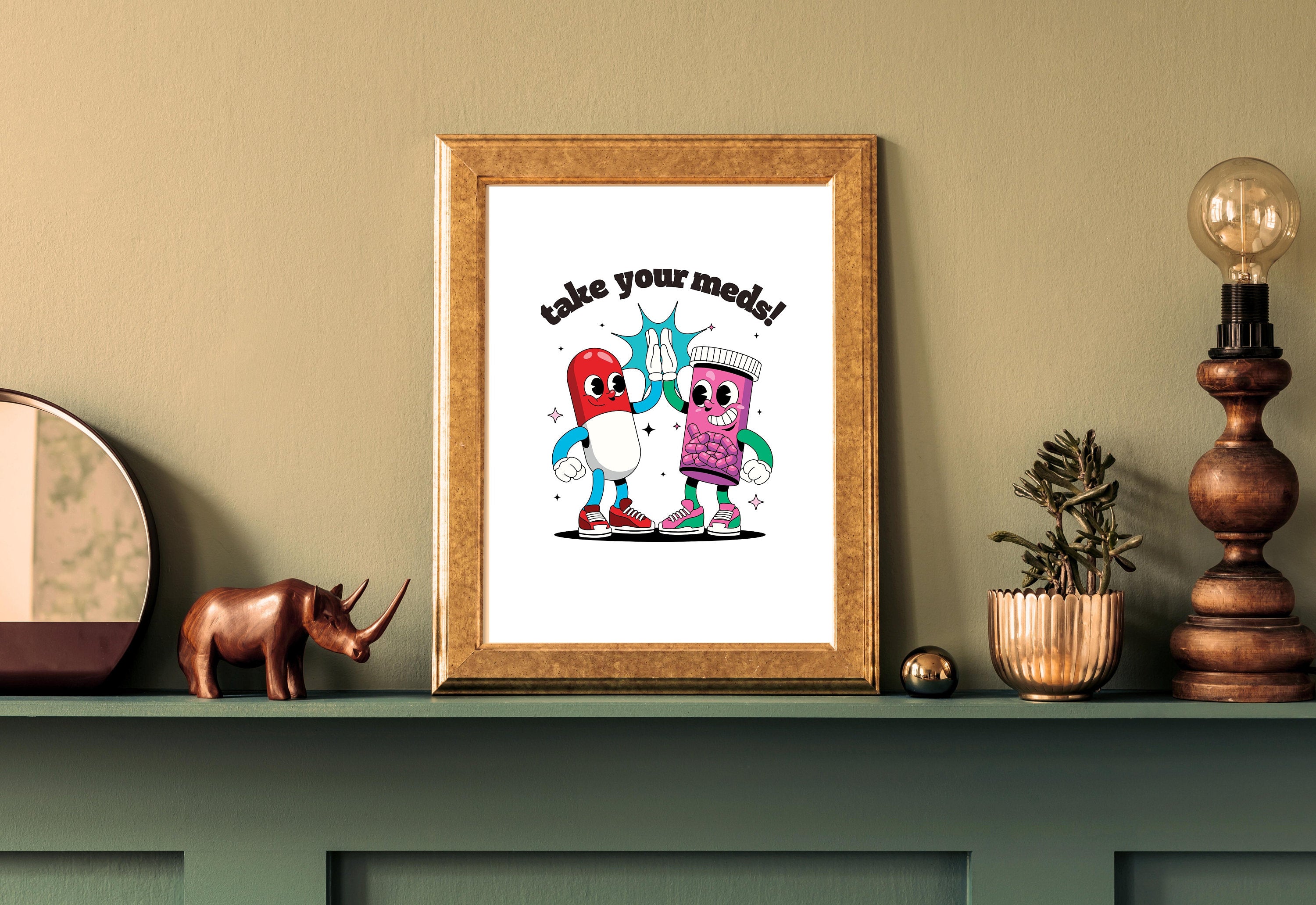 Take Your Meds-Digital Download-Wall Print-Retro Art-Downloadable Print-Trendy Art-70s Art Print-Retro Character-Mental Health Art Print