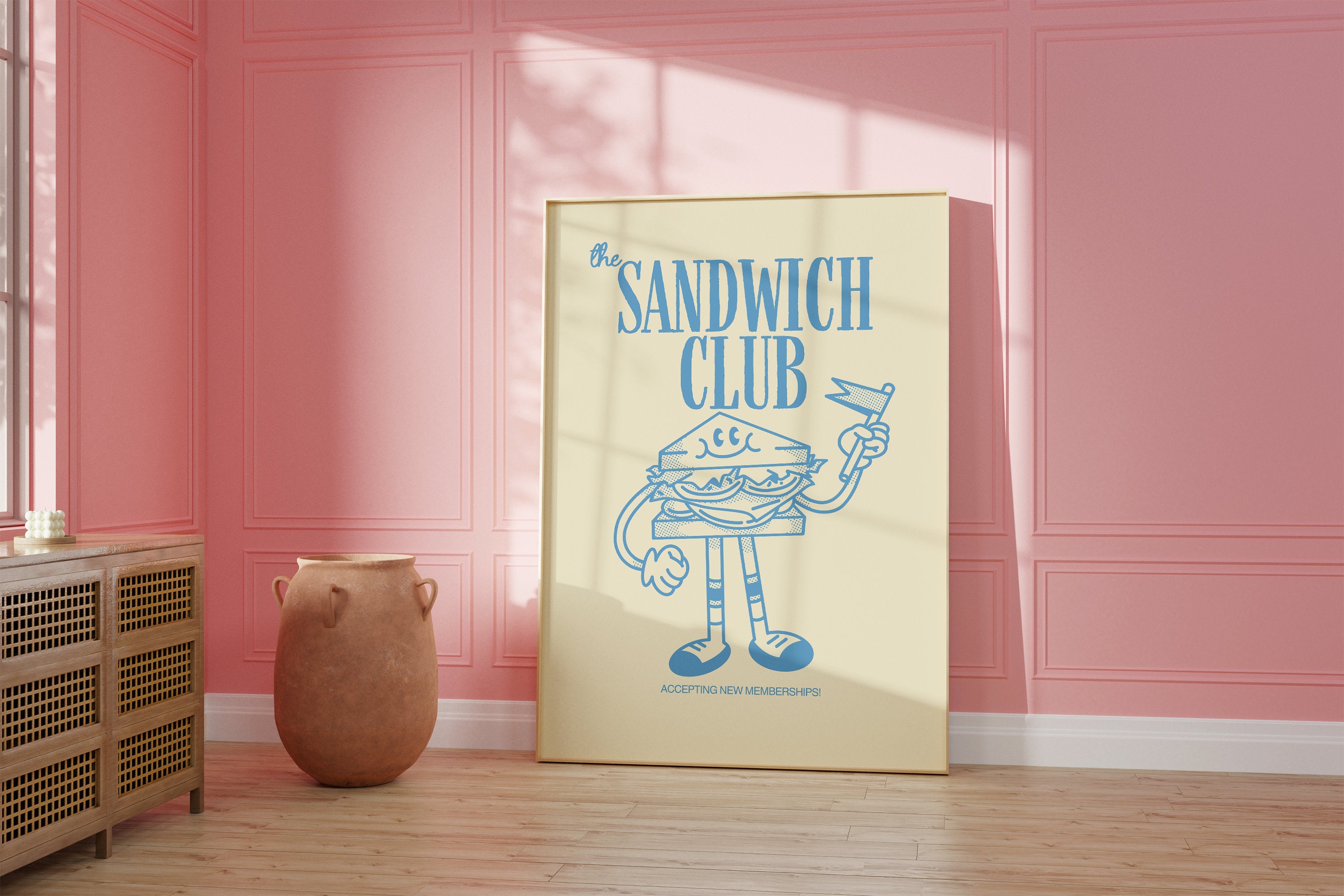 Aesthetic Decor, Cute Cooking Art, Kitchen Wall Art Print, Minimalist Cartoon Print, Sandwich Art Print, Retro Sandwich Art, Wall Art Print