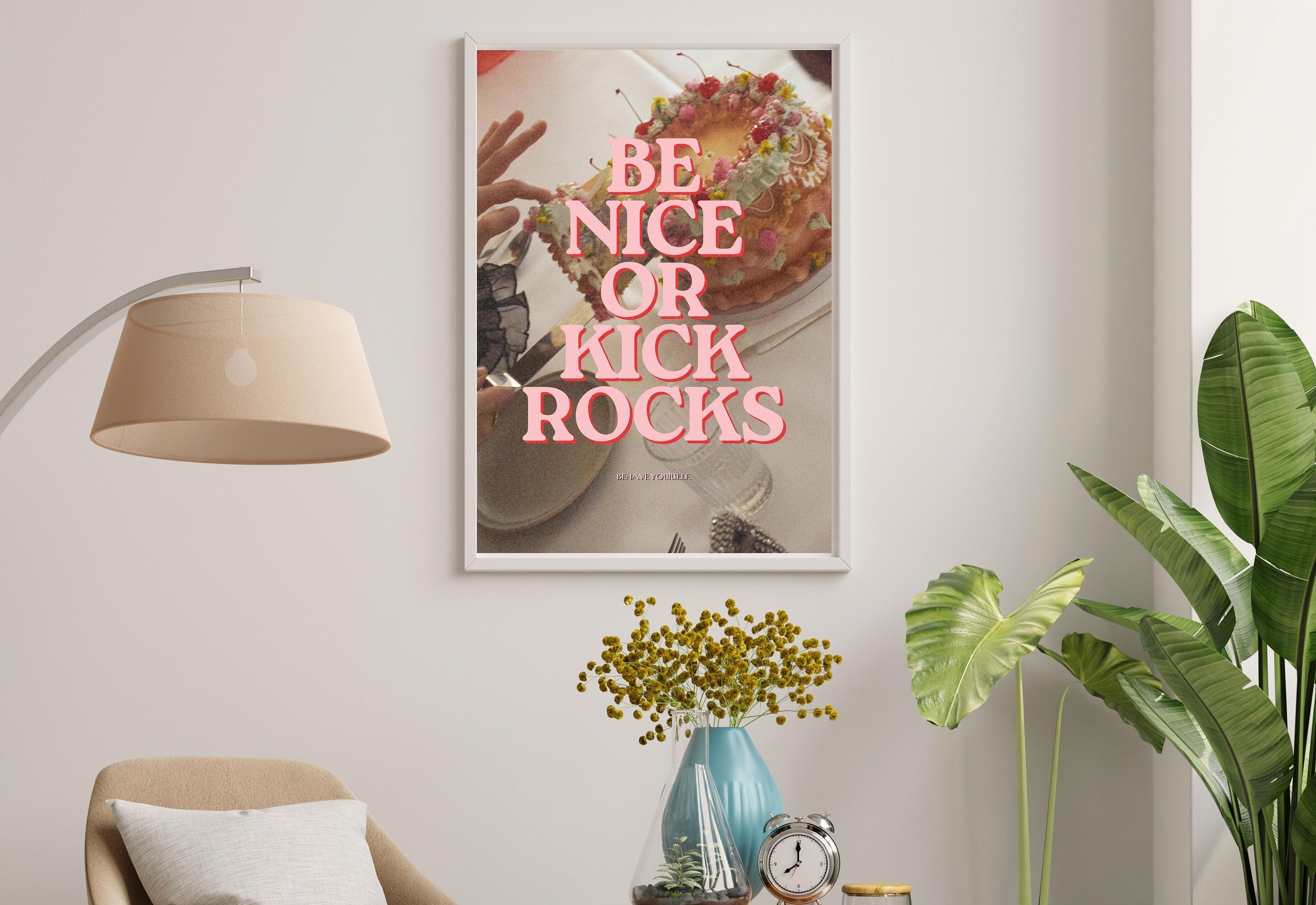 Be Nice Art Print-Digital Art Prints-Cocktail Wall Art-Retro Photo Prints-Retro Photo Art Print-Preppy Art-Grainy Gradient-Trendy Print