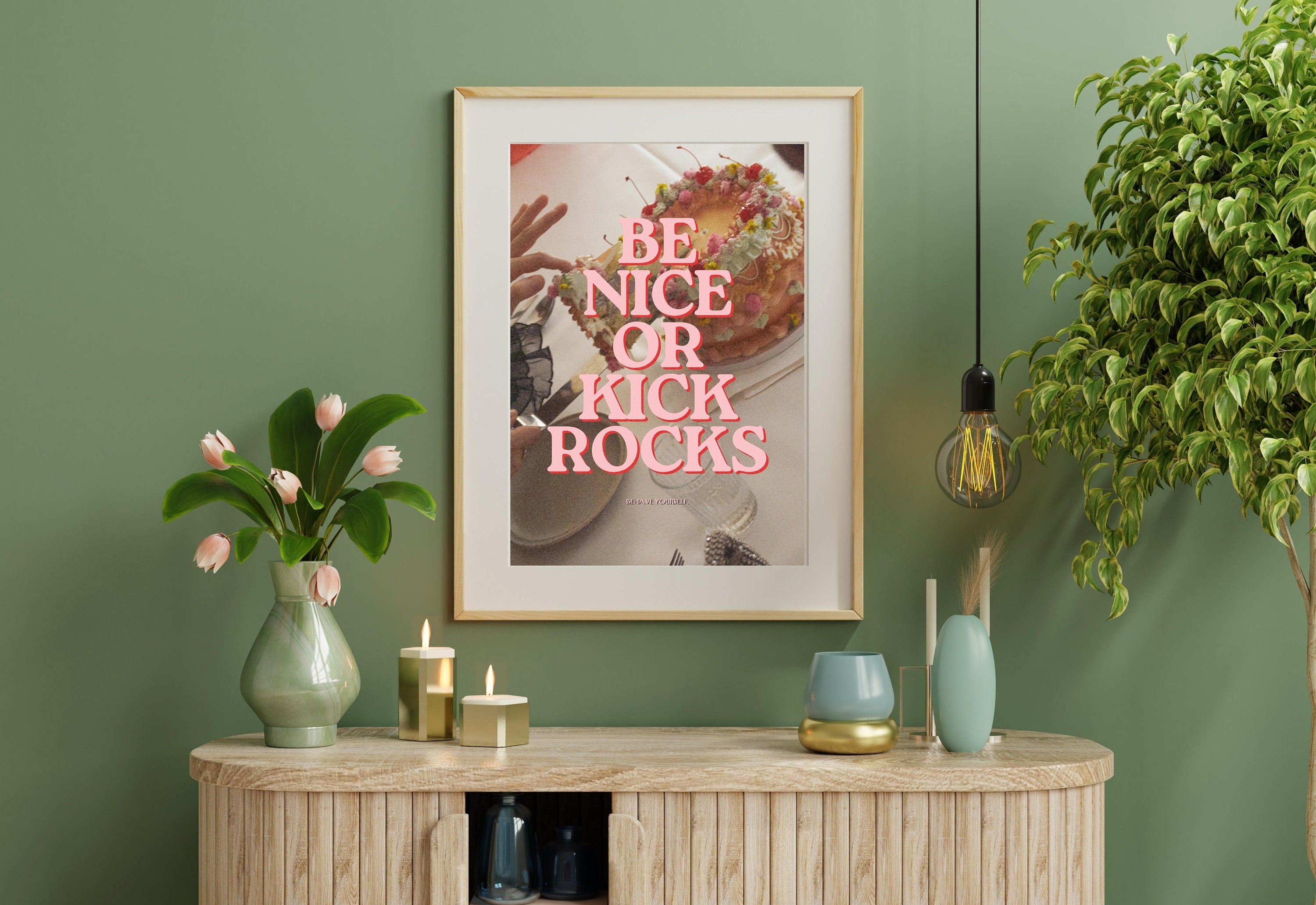 Be Nice Art Print-Digital Art Prints-Cocktail Wall Art-Retro Photo Prints-Retro Photo Art Print-Preppy Art-Grainy Gradient-Trendy Print