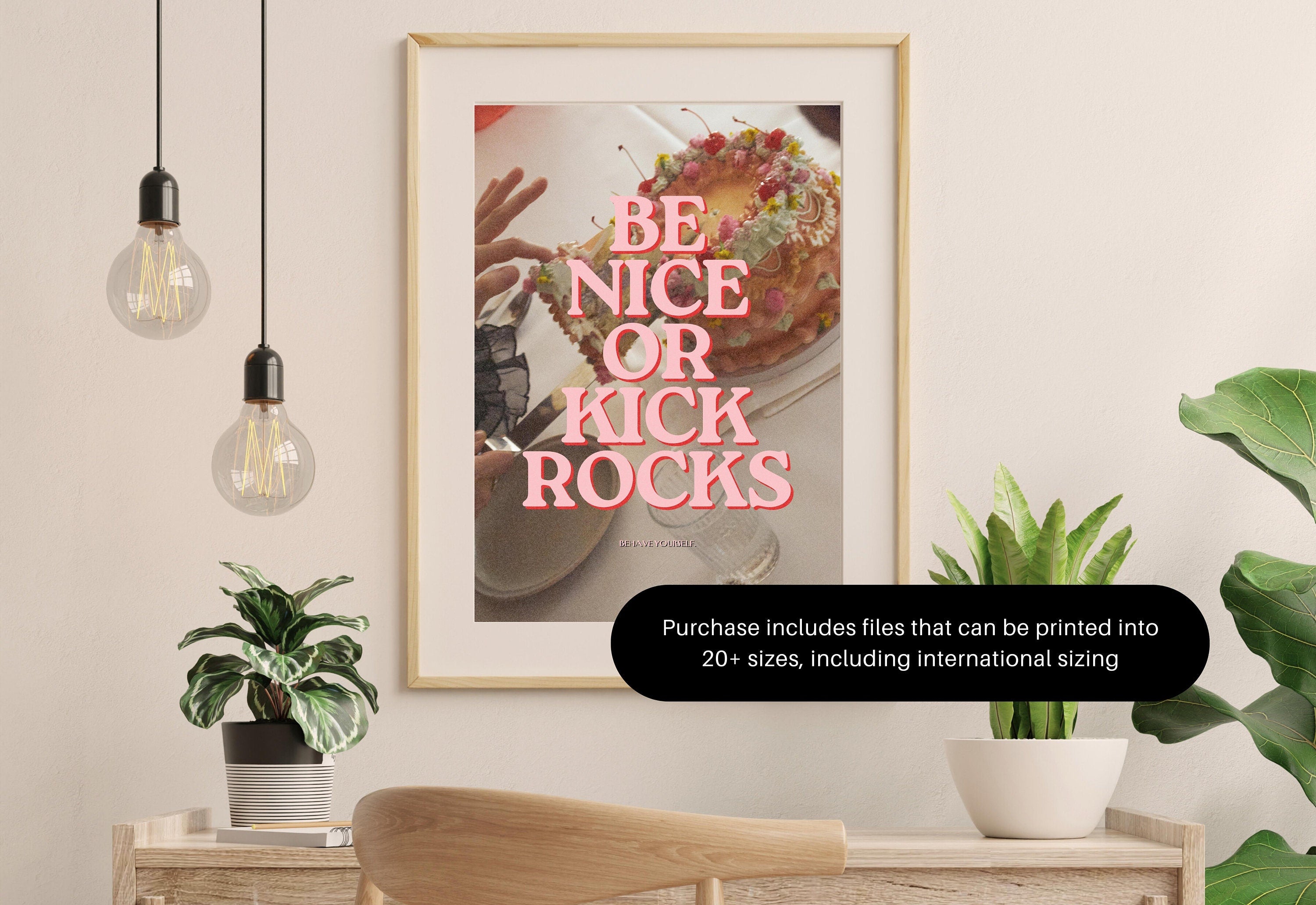 Be Nice Art Print-Digital Art Prints-Cocktail Wall Art-Retro Photo Prints-Retro Photo Art Print-Preppy Art-Grainy Gradient-Trendy Print