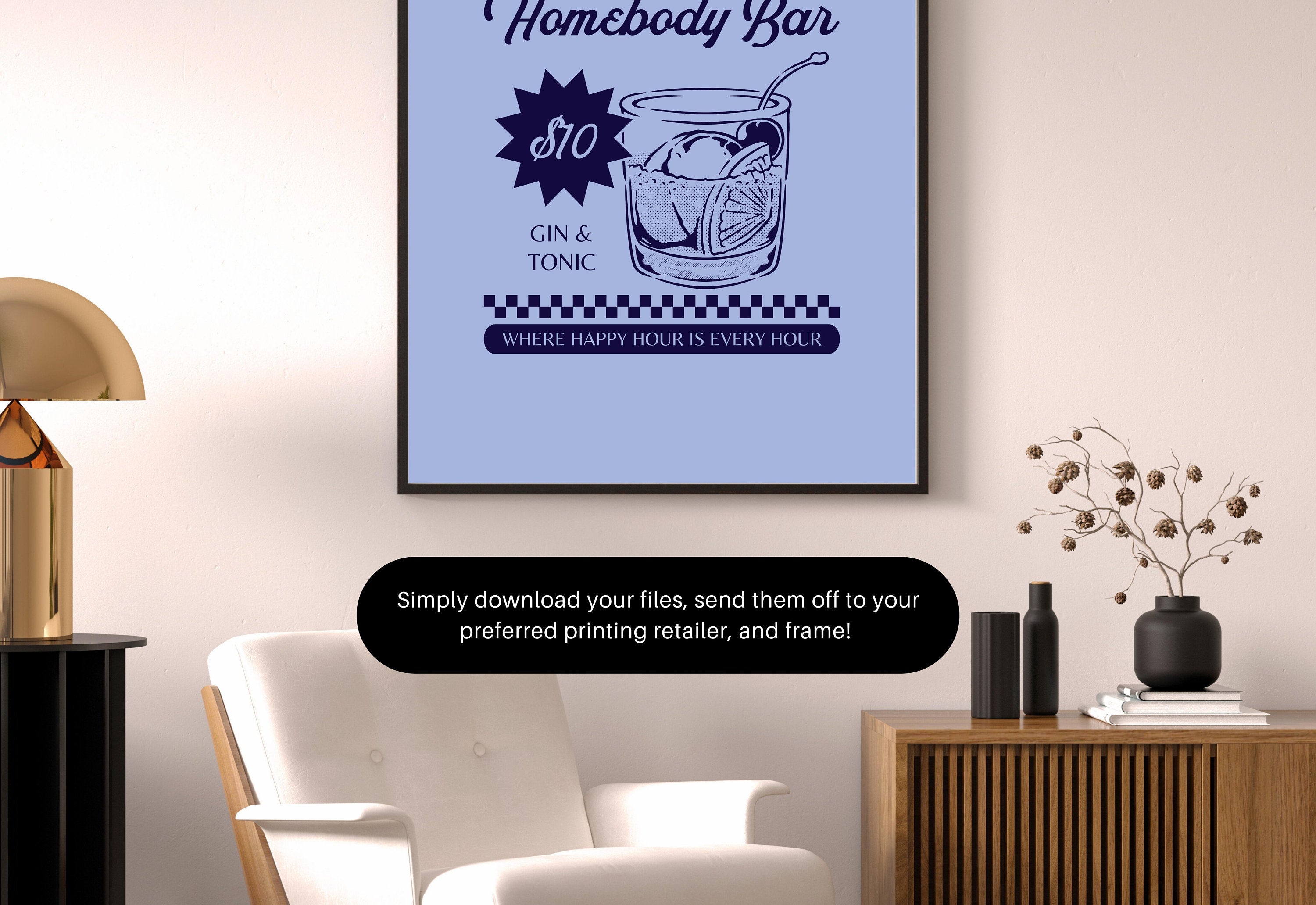 Homebody Bar Art-Digital Download-Martini Art-Retro Print-Cheers Print-Trendy Art-Minimalist Art Print-Girly Art-Cocktail Art-Bar Cart Art