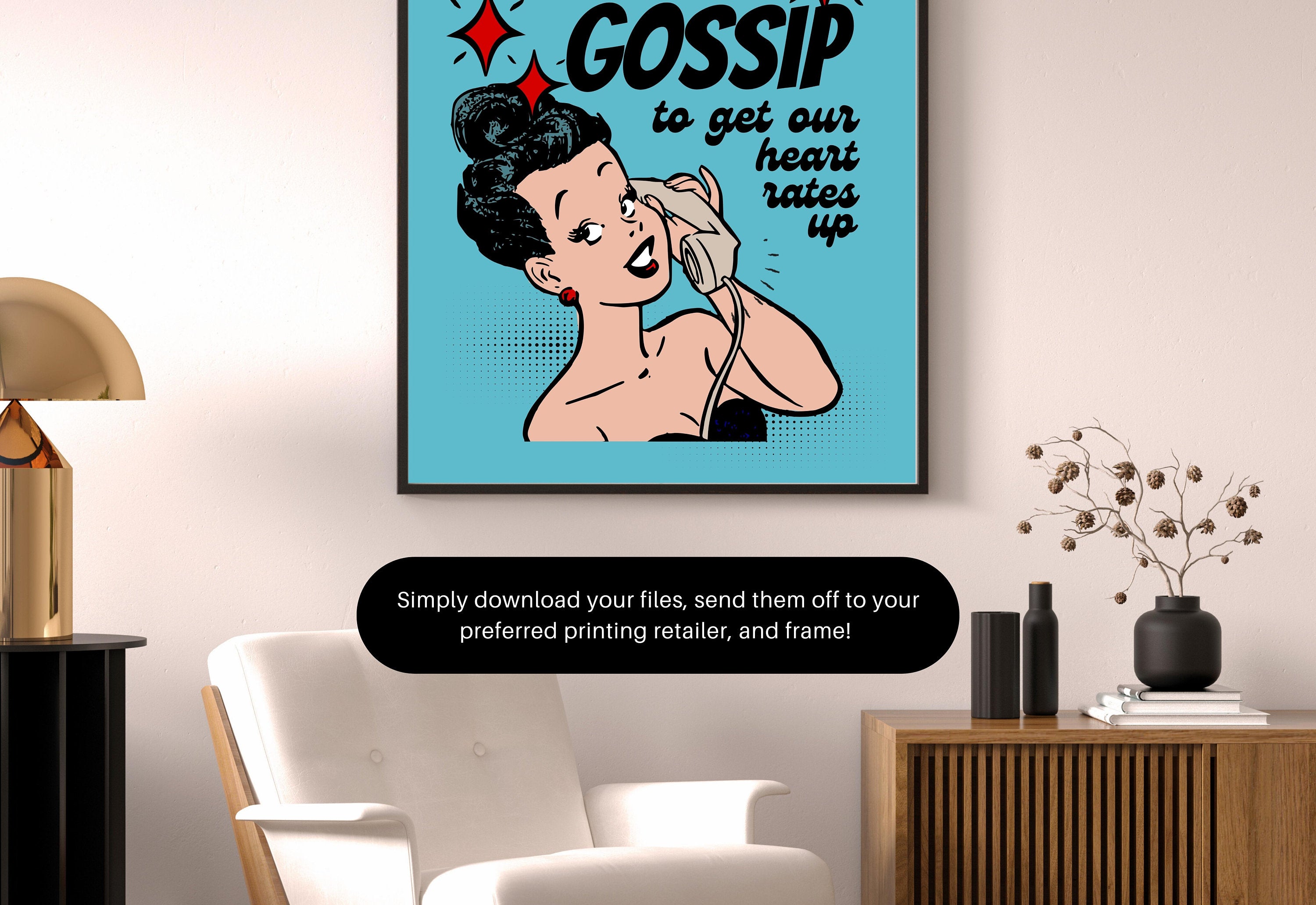 Let's Gossip-Digital Prints-Wall Art Print-Retro Cartoon Art-Downloadable Print-Bar Art Prints-Living Room Decor-Funny Wall Art-Bright Art