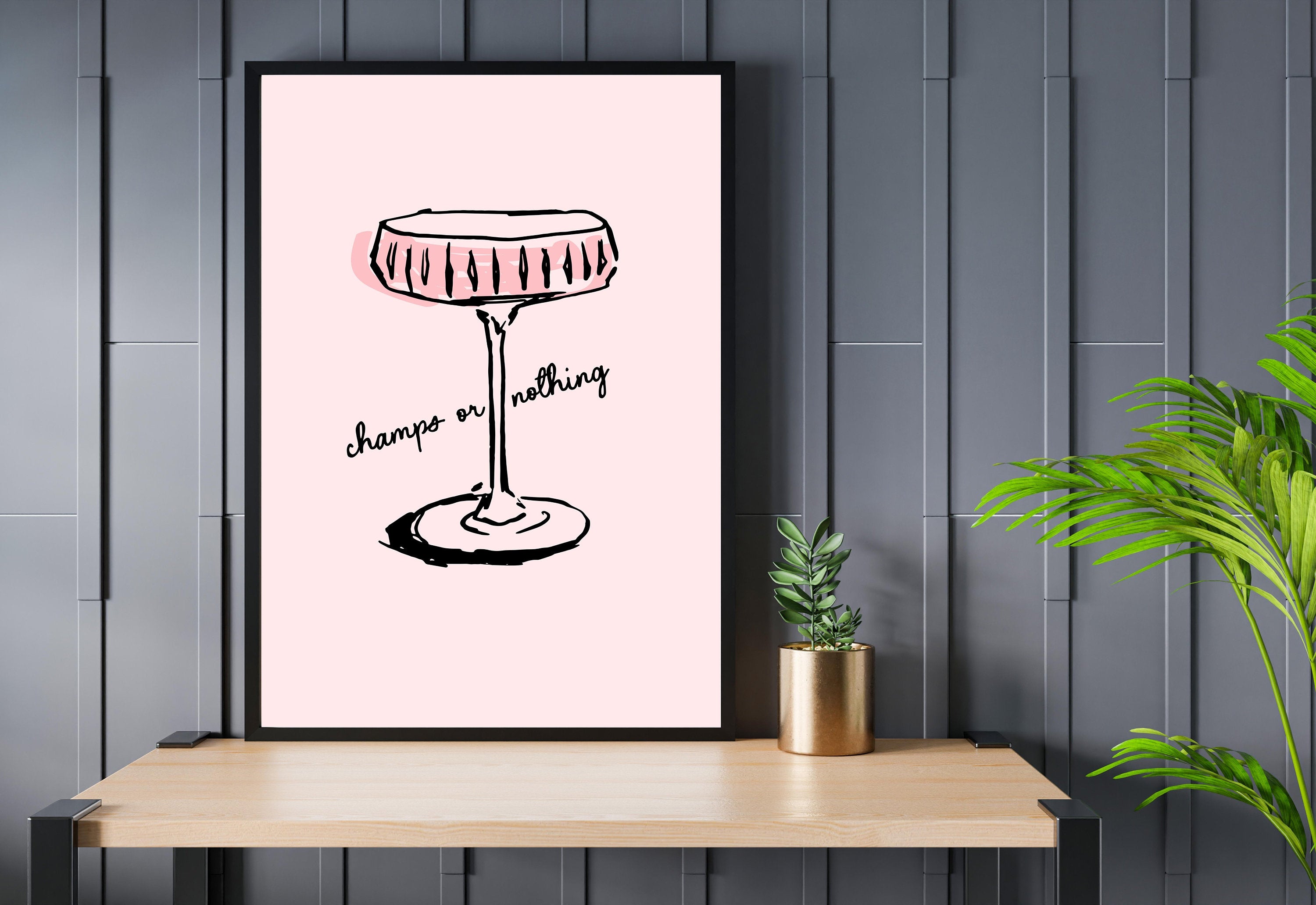 Retro Champagne Poster-Wall Print-Digital Download-Preppy Pink Prints-Barbie Doll Art-Vintage Doll Art-Y2K Aesthetic-Girly Bar Cart Art