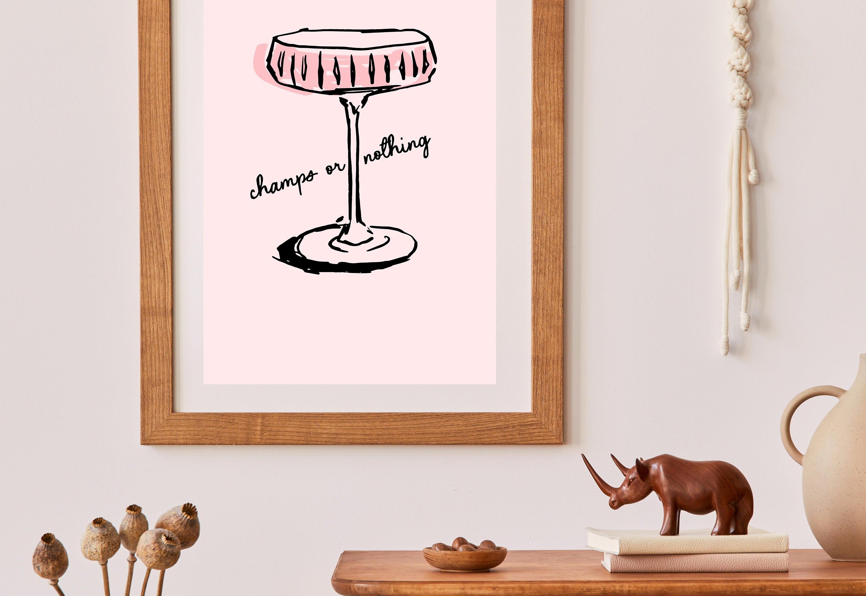 Retro Champagne Poster-Wall Print-Digital Download-Preppy Pink Prints-Barbie Doll Art-Vintage Doll Art-Y2K Aesthetic-Girly Bar Cart Art