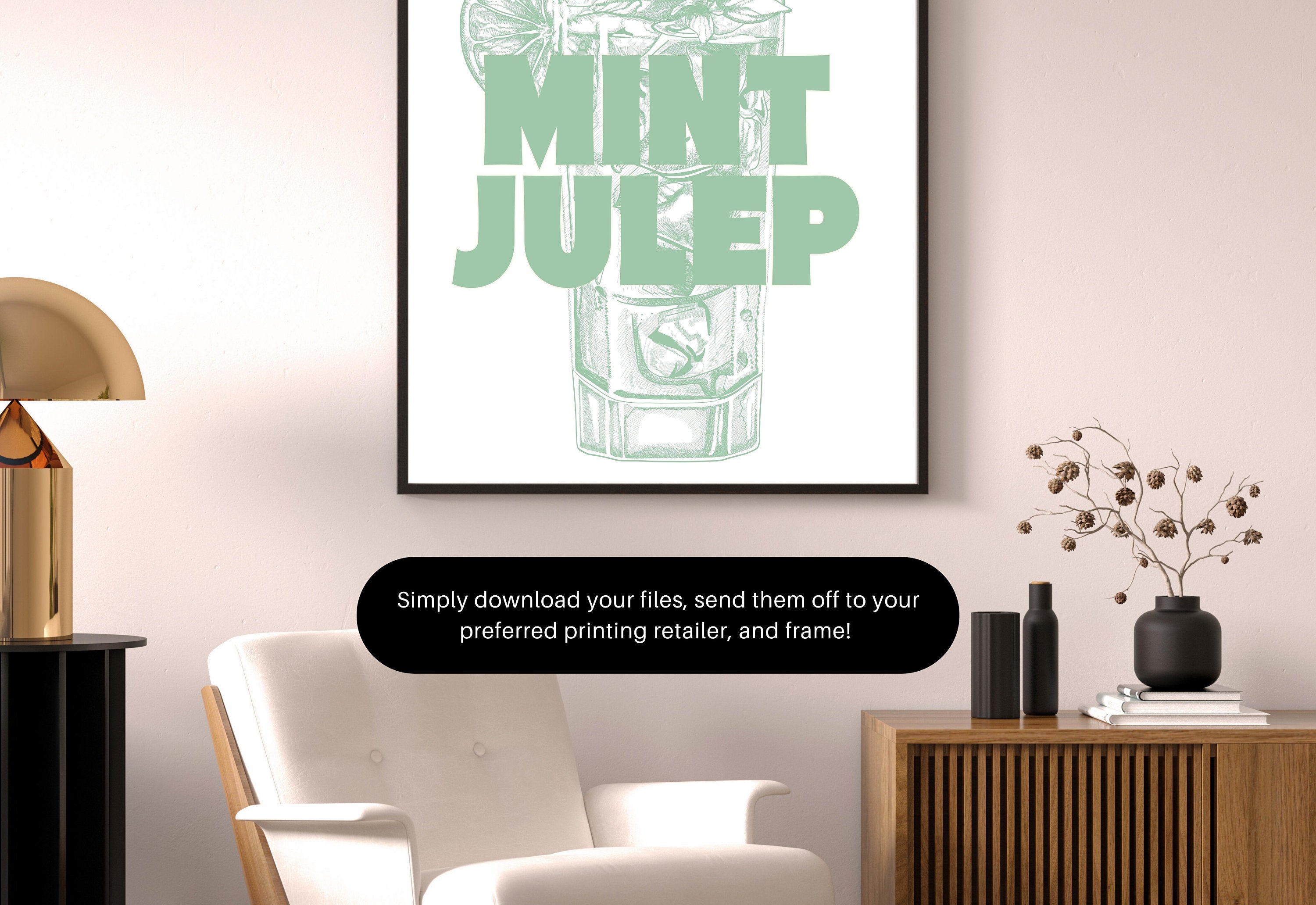 Mint Julep Art-Digital Download-Cocktail Art-Retro Print-Cheers Art Print-Trendy Art-70s Art Print-Girly Art-Cocktail Art-Trendy Bar Art