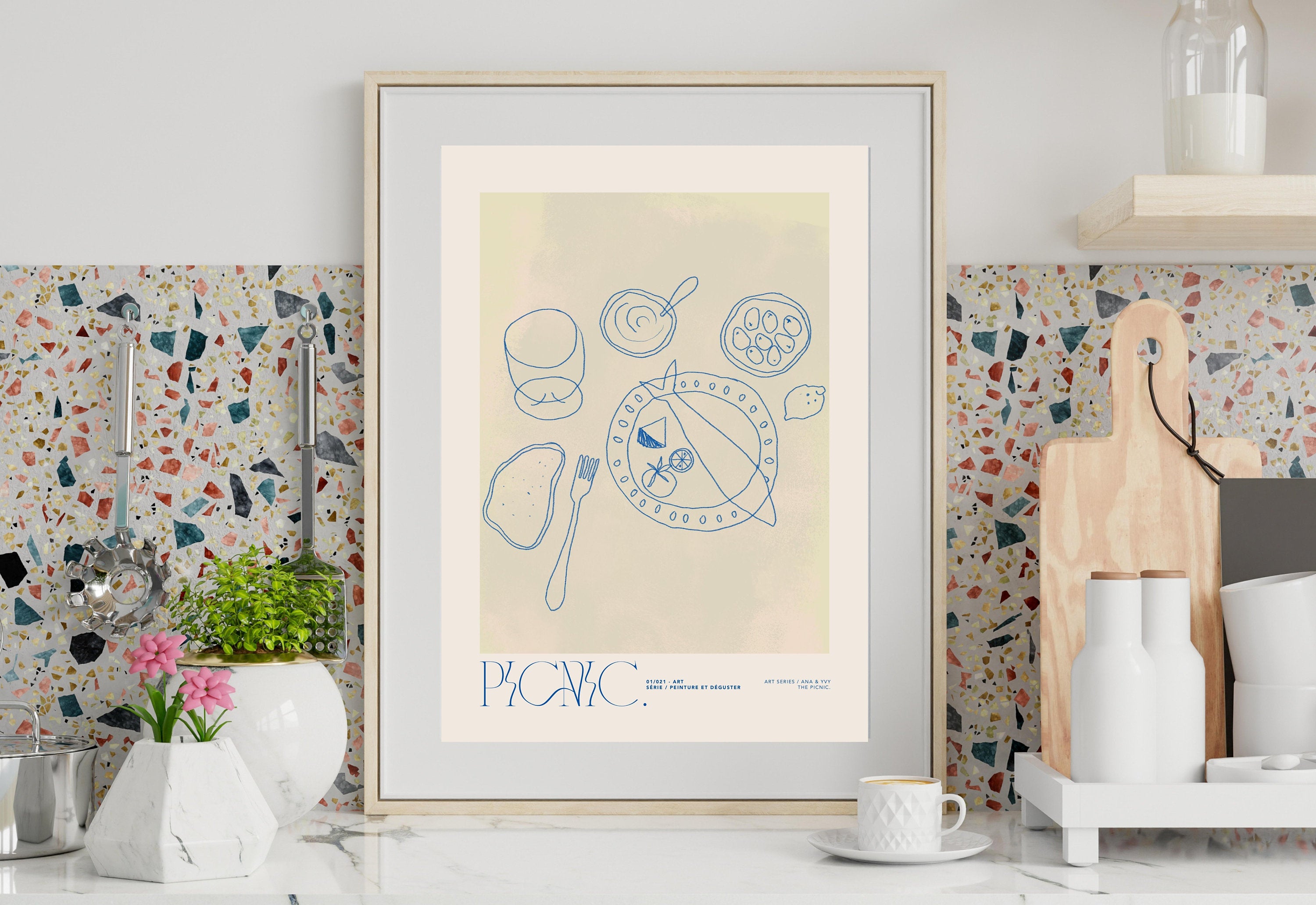 Picnic Art Print-Digital Download-Simple Art-Retro Print-Cheers Art Print-Trendy Art-70s Art-Girly Art-Cocktail Art-Preppy Bar Cart Art