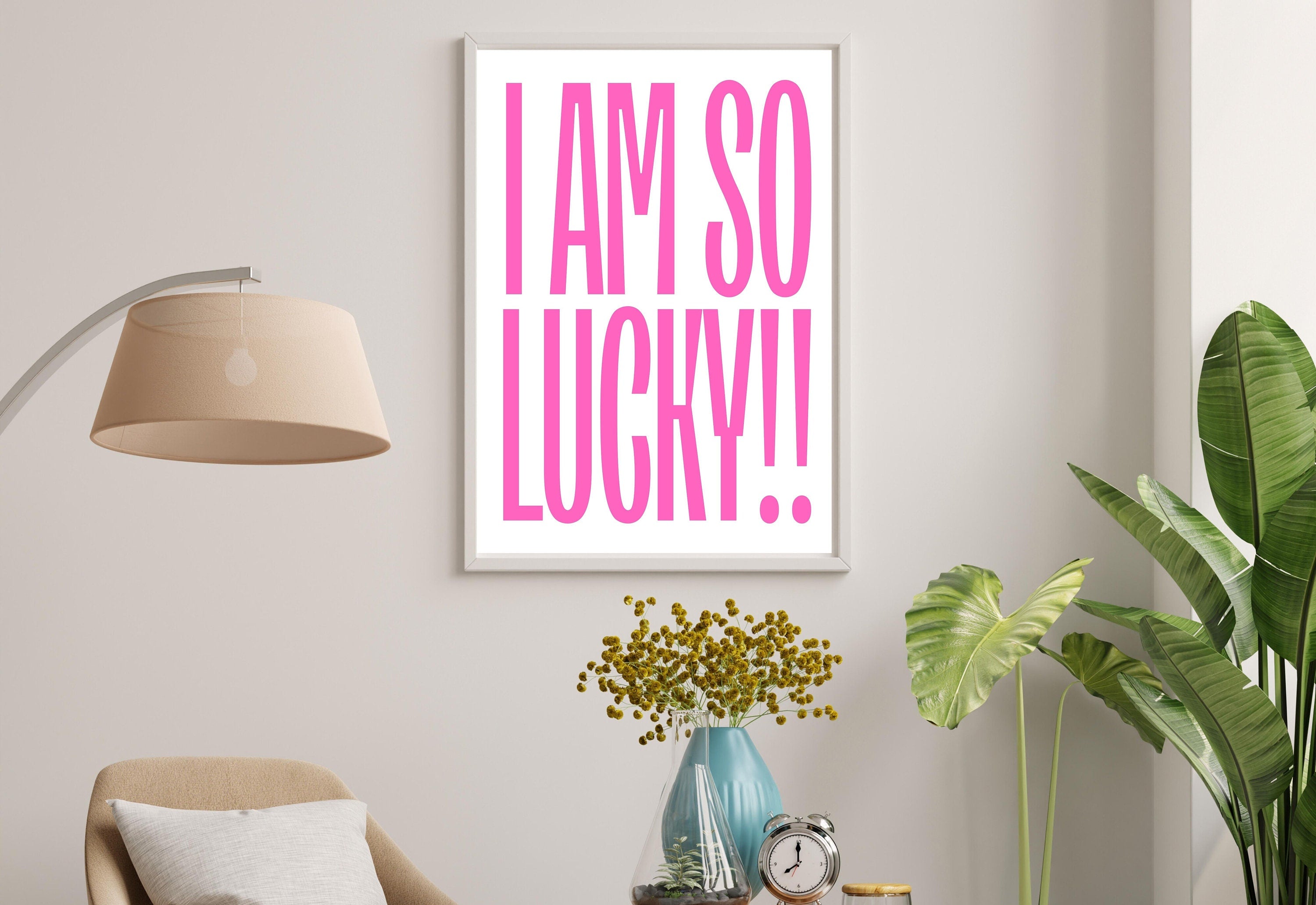 Lucky Girl Quote,Retro Posters,Lucky Girl Syndrome Art,Trendy Wall Art,Aesthetic Print,Dorm Art,Pink Large Art, Wall Art Prints