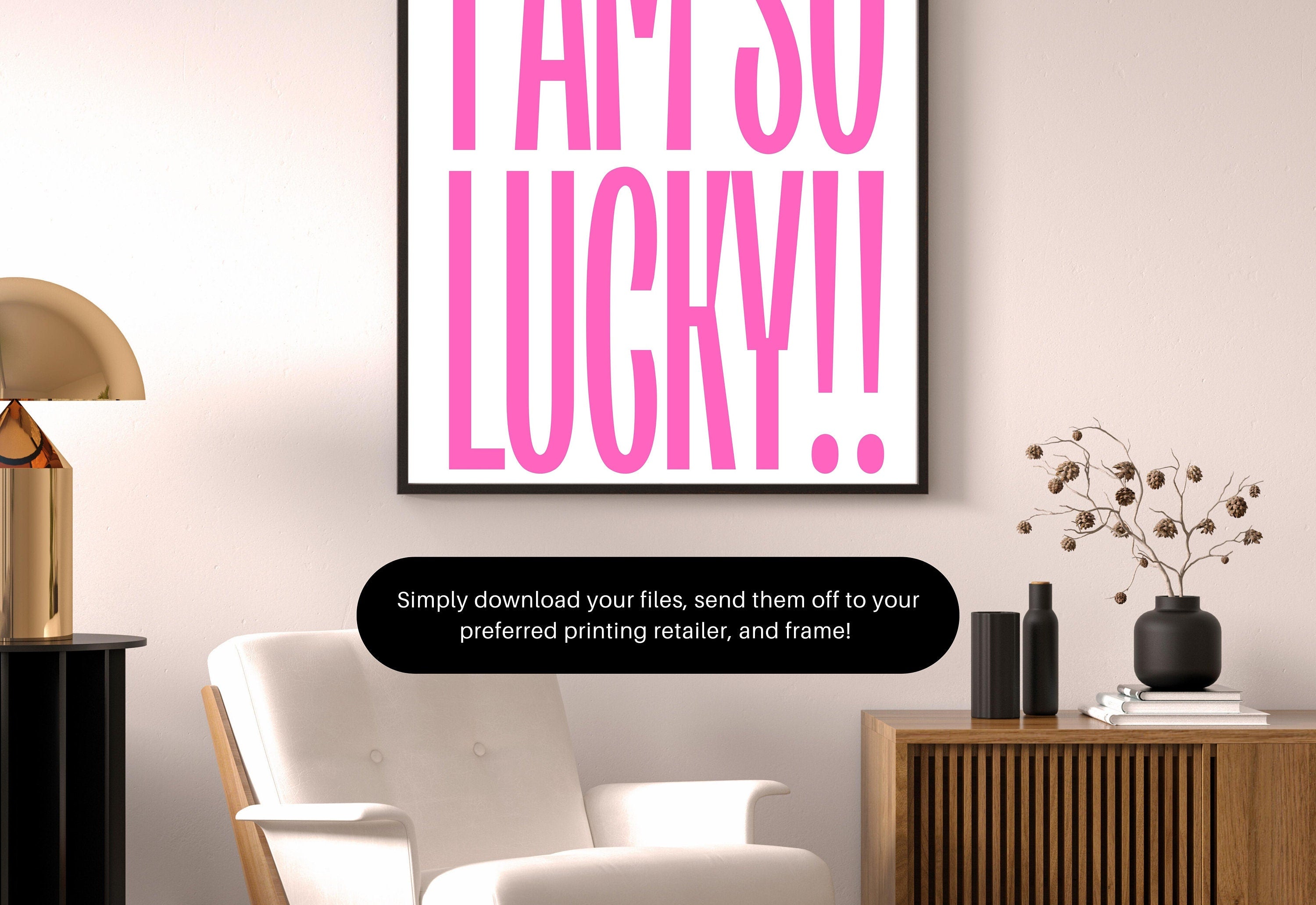 Lucky Girl Quote,Retro Posters,Lucky Girl Syndrome Art,Trendy Wall Art,Aesthetic Print,Dorm Art,Pink Large Art, Wall Art Prints