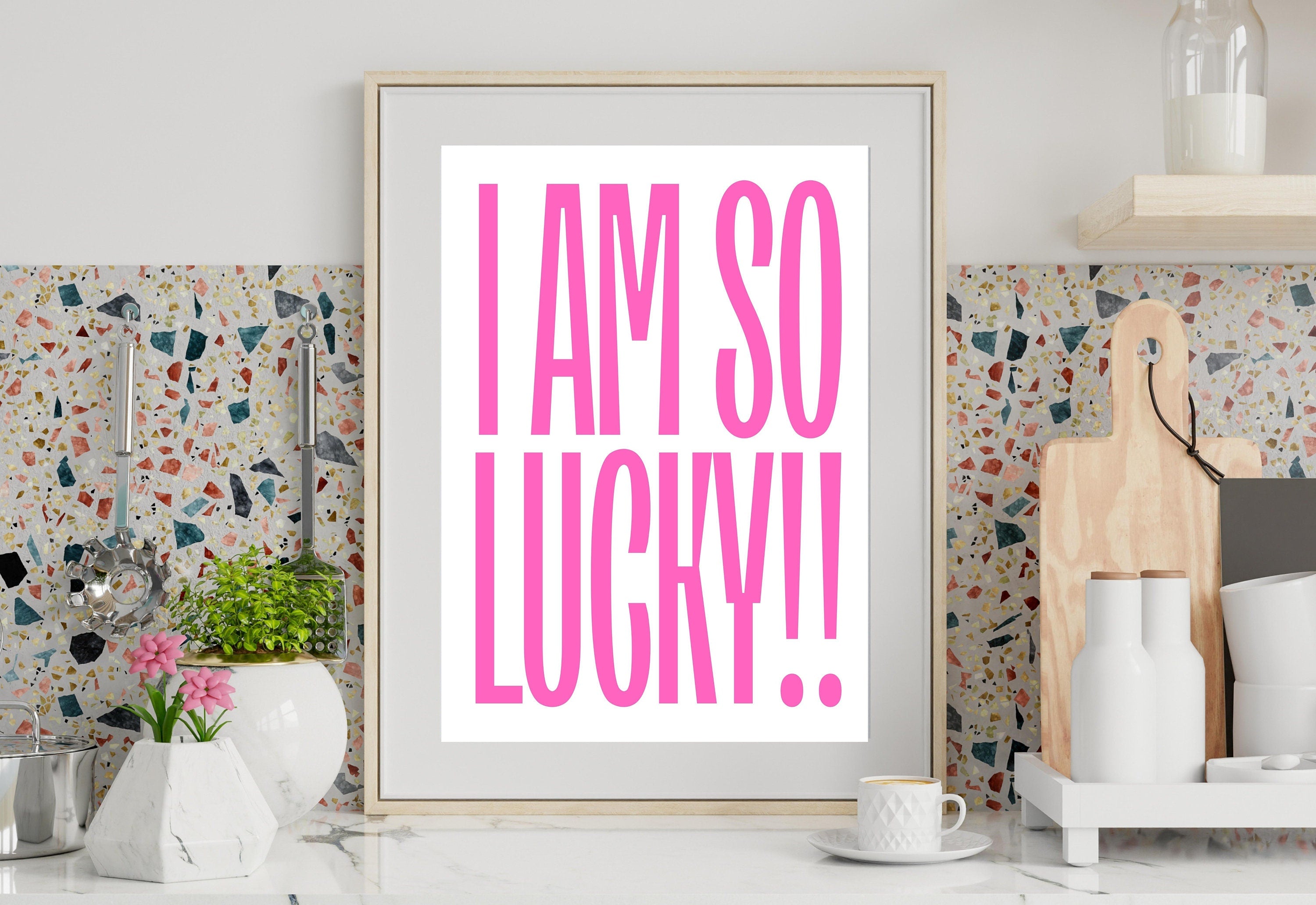 Lucky Girl Quote,Retro Posters,Lucky Girl Syndrome Art,Trendy Wall Art,Aesthetic Print,Dorm Art,Pink Large Art, Wall Art Prints