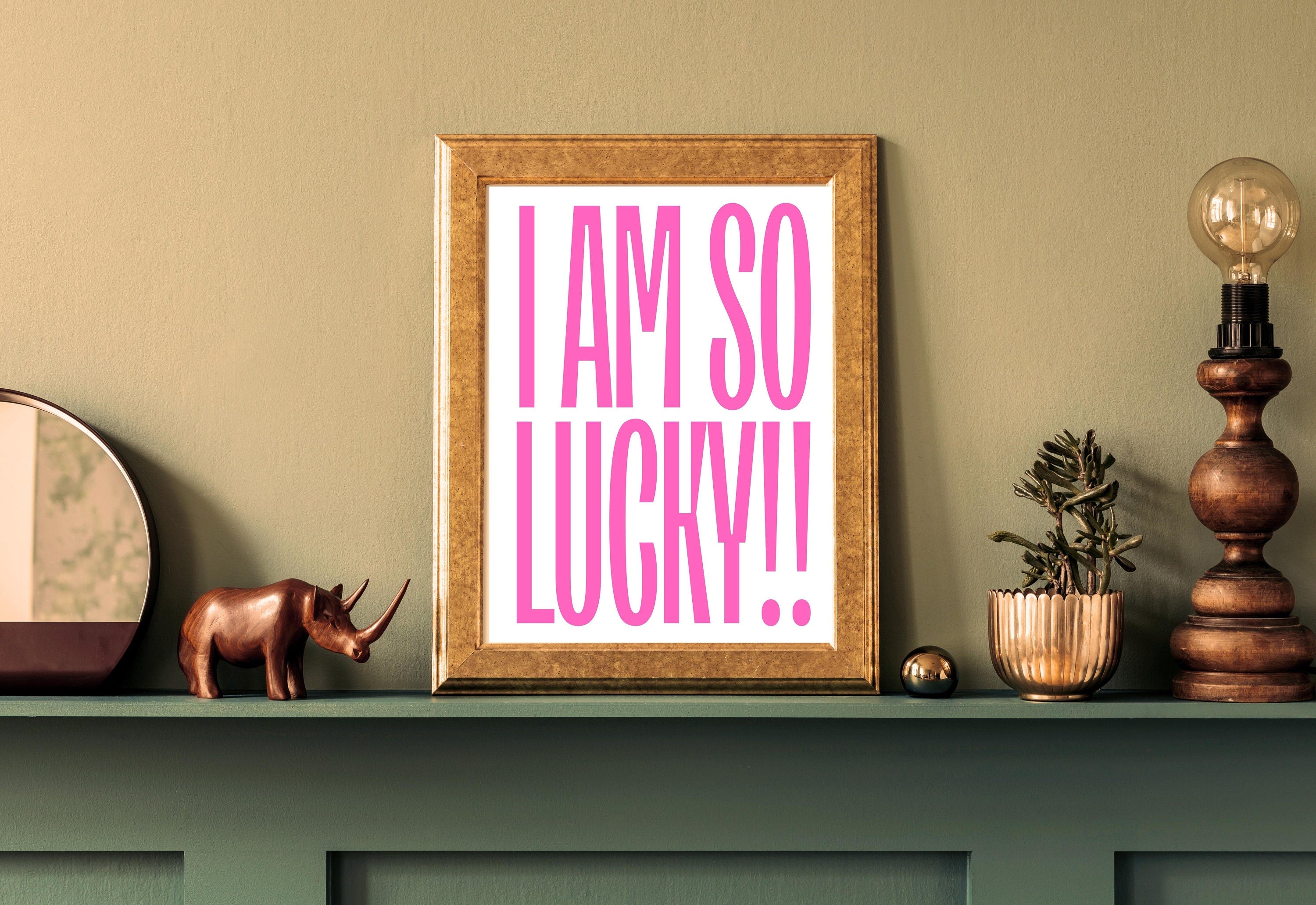 Lucky Girl Quote,Retro Posters,Lucky Girl Syndrome Art,Trendy Wall Art,Aesthetic Print,Dorm Art,Pink Large Art, Wall Art Prints