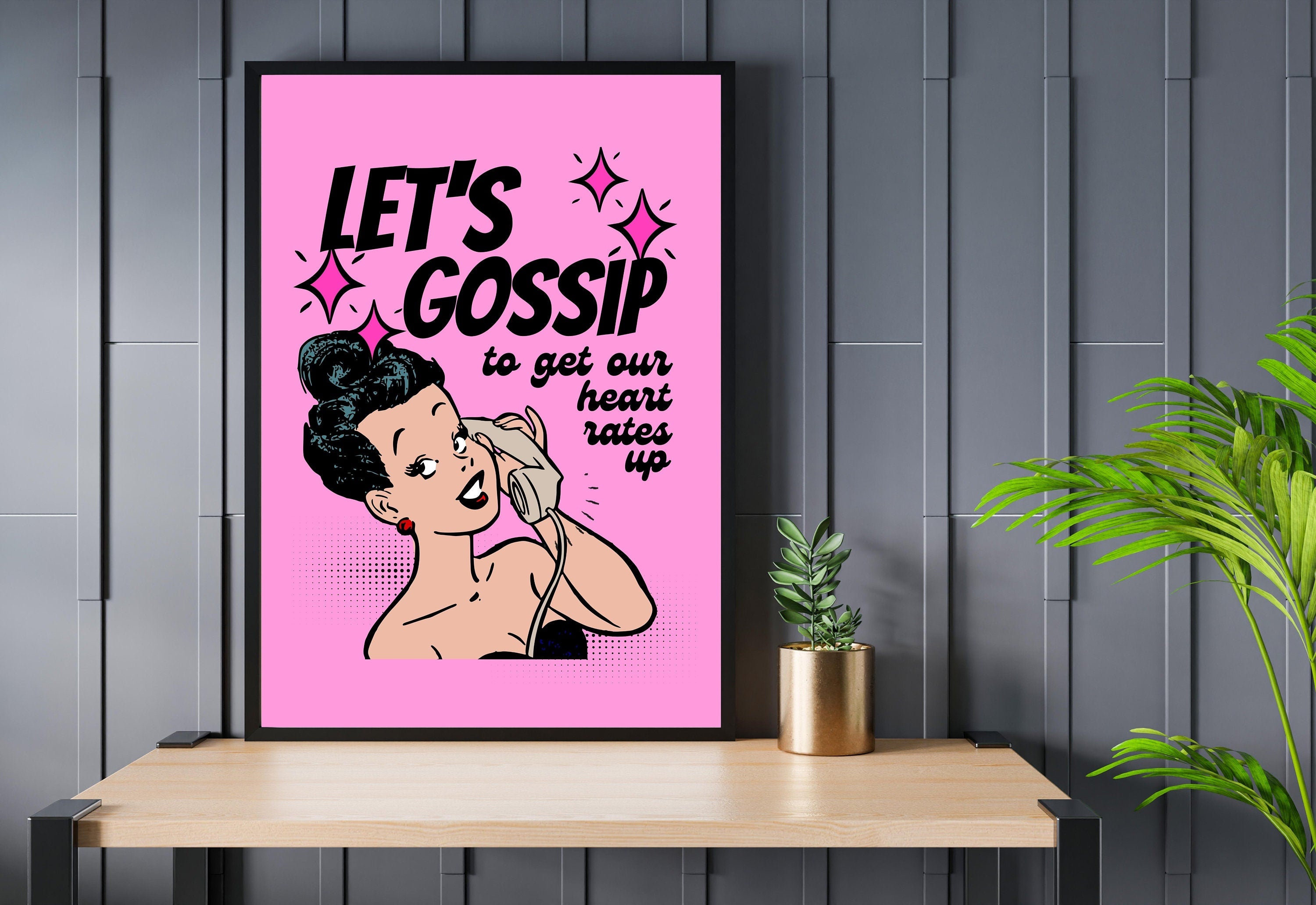 Let's Gossip-Digital Prints-Wall Art Print-Retro Cartoon Art-Downloadable Print-Bar Art Prints-Living Room Decor-Funny Wall Art-Bright Art