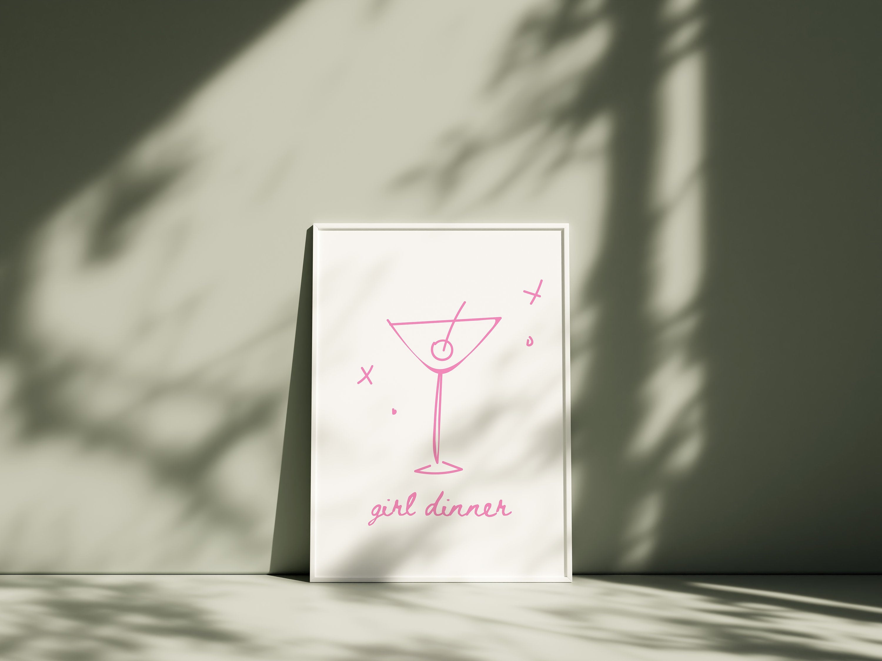 Girl Dinner Art-Digital Download-Martini Art-Retro Print-Cheers Print-Trendy Art-Minimalist Art Print-Girly Art-Cocktail Art-Bar Cart Art