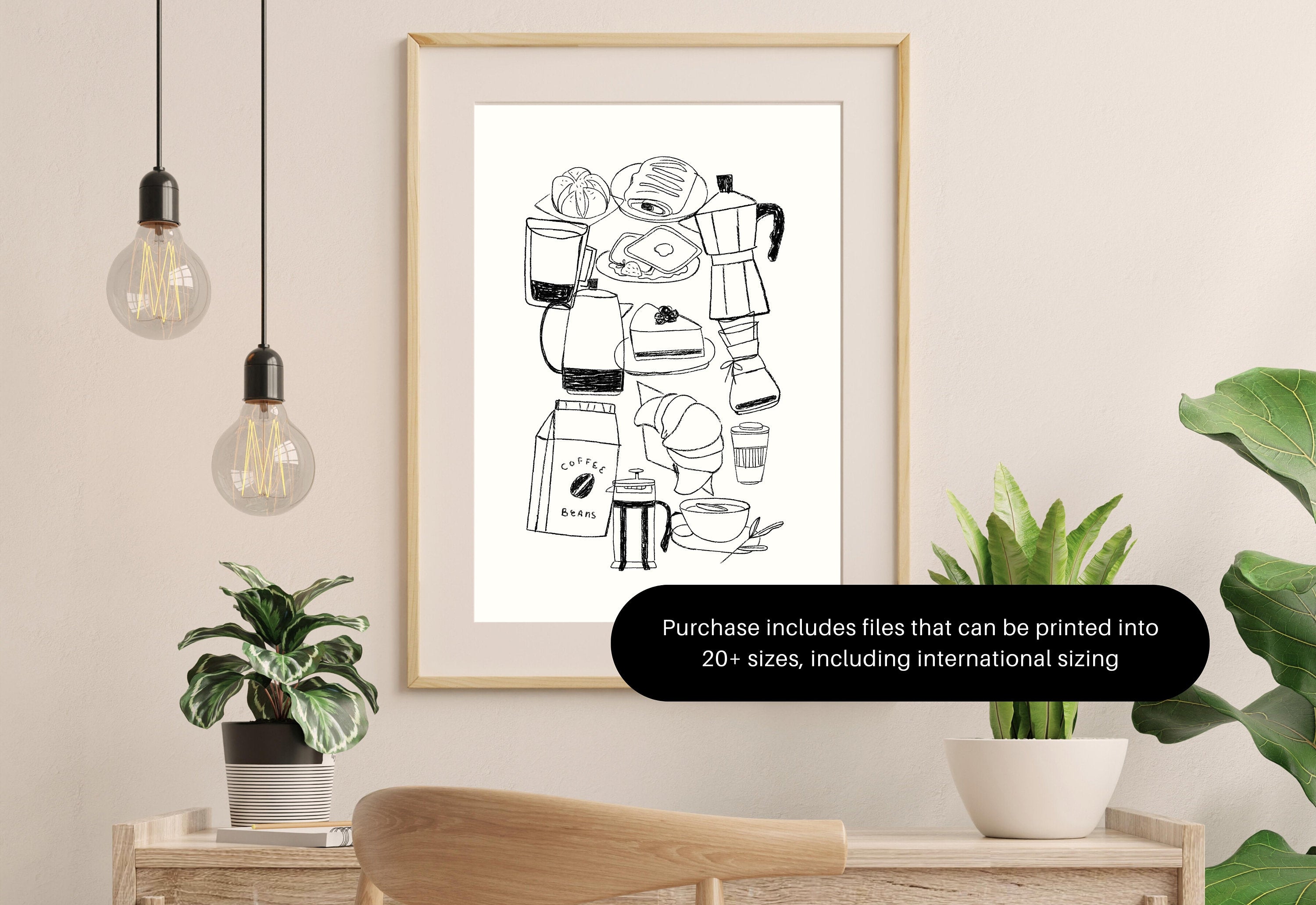 Coffee Sketch Art-Digital Prints-Retro Art Quote-Office Art-Kitchen Art-Coffee Art Print-Coffee doodle Print-Retro Wall Art