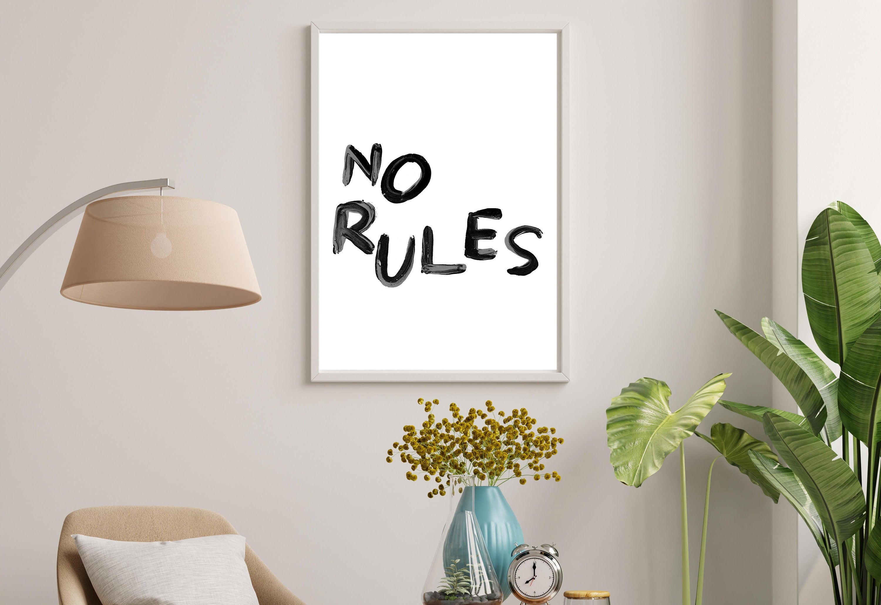 Quote Wall Posters, No Rules Wall Art, Fun Kids Art, Retro Decor, Quote Art, Large Black Wall Art, Kids Room Poster, Gratitude Prints