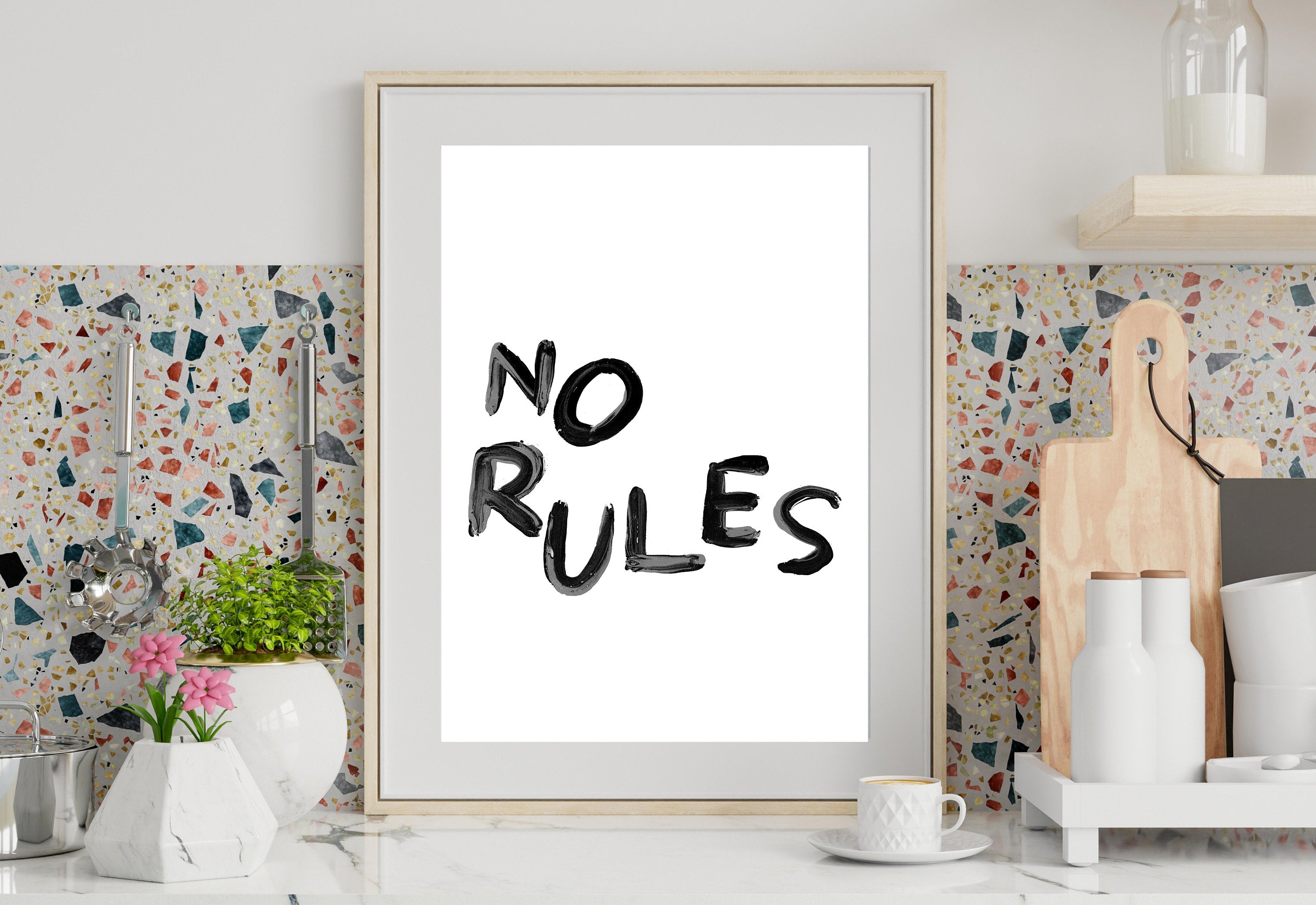 Quote Wall Posters, No Rules Wall Art, Fun Kids Art, Retro Decor, Quote Art, Large Black Wall Art, Kids Room Poster, Gratitude Prints