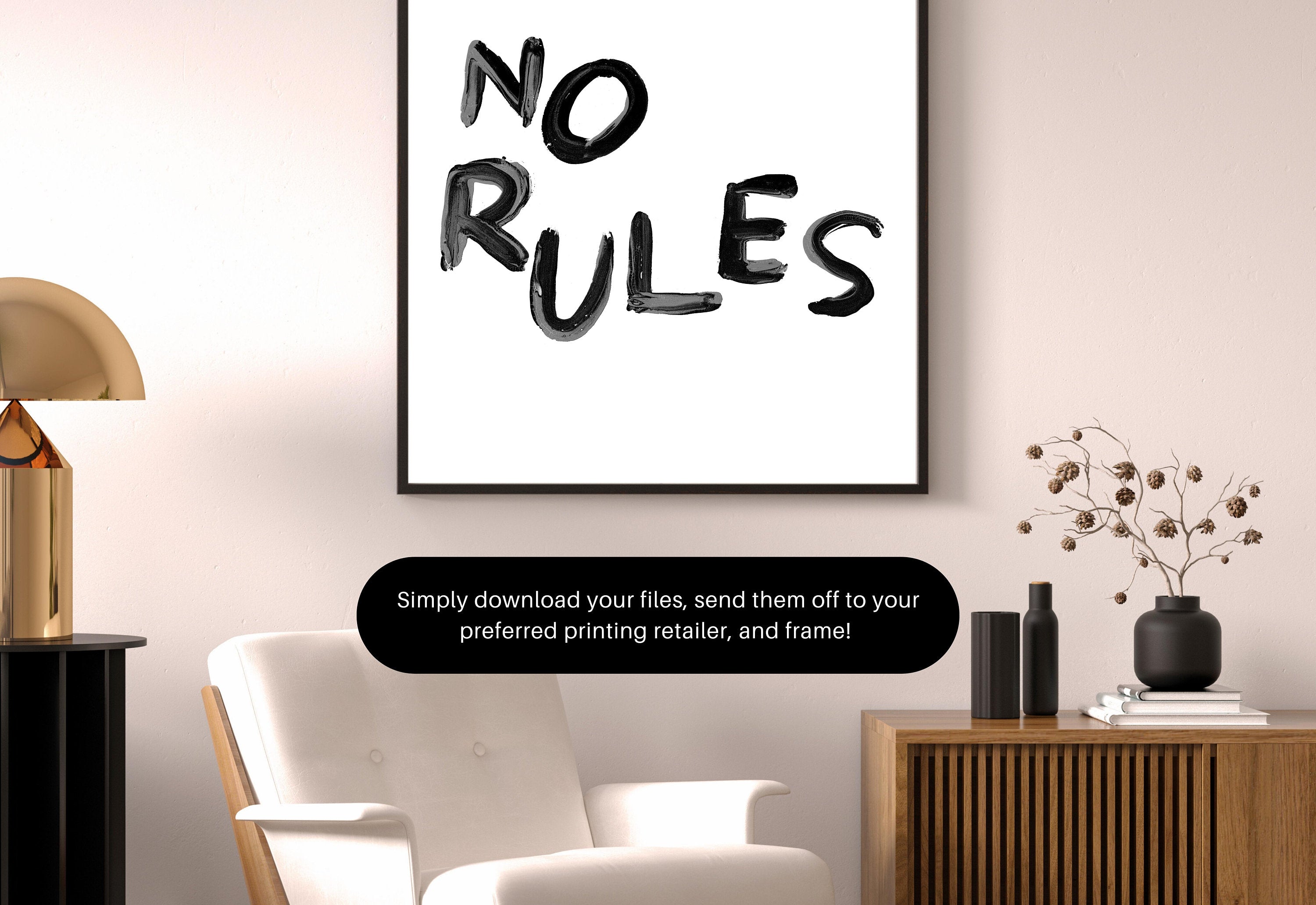 Quote Wall Posters, No Rules Wall Art, Fun Kids Art, Retro Decor, Quote Art, Large Black Wall Art, Kids Room Poster, Gratitude Prints