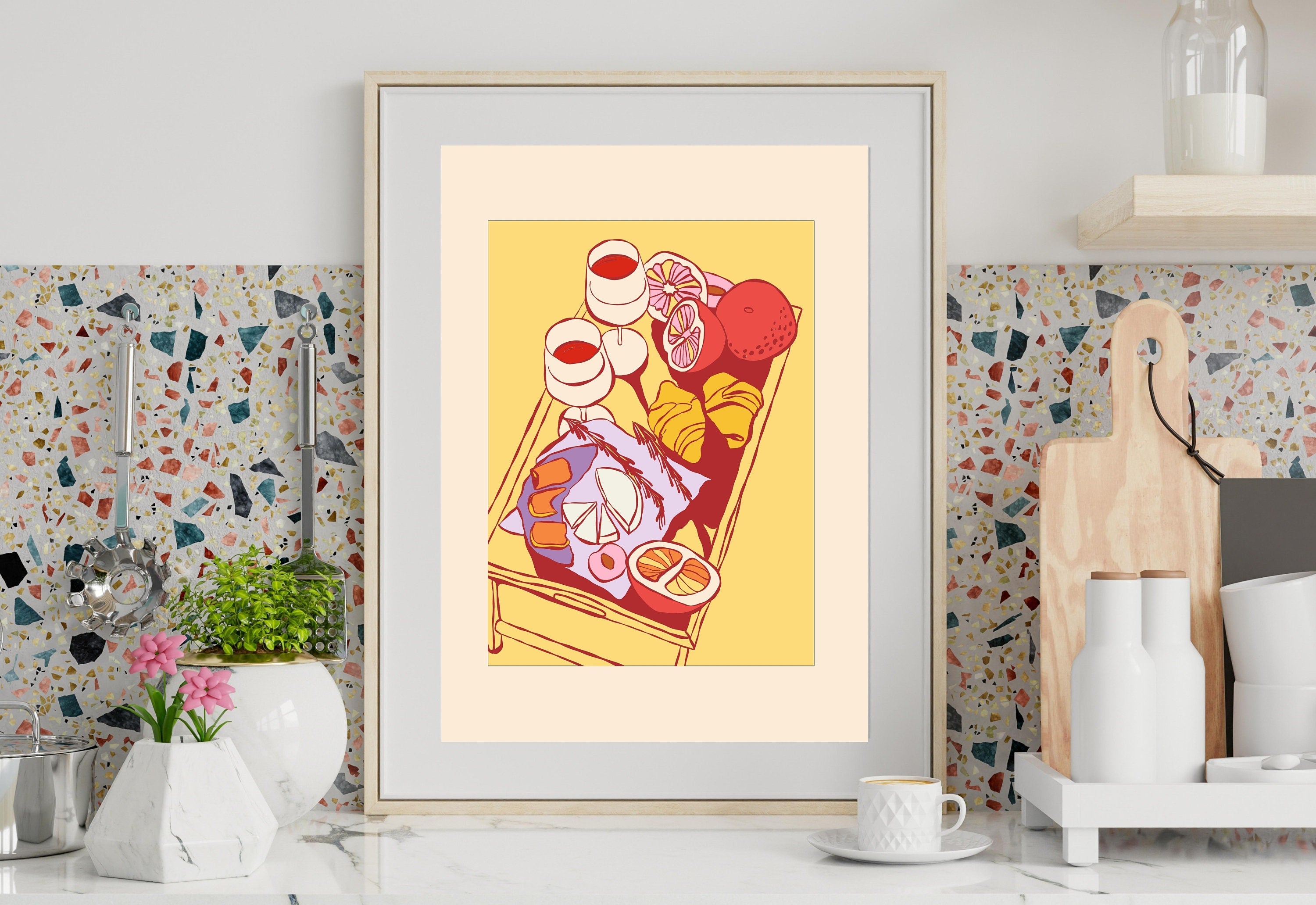 Picnic Art Print-Digital Download-Simple Art-Retro Print-Cheers Art Print-Trendy Art-70s Art-Girly Art-Cocktail Art-Preppy Bar Cart Art