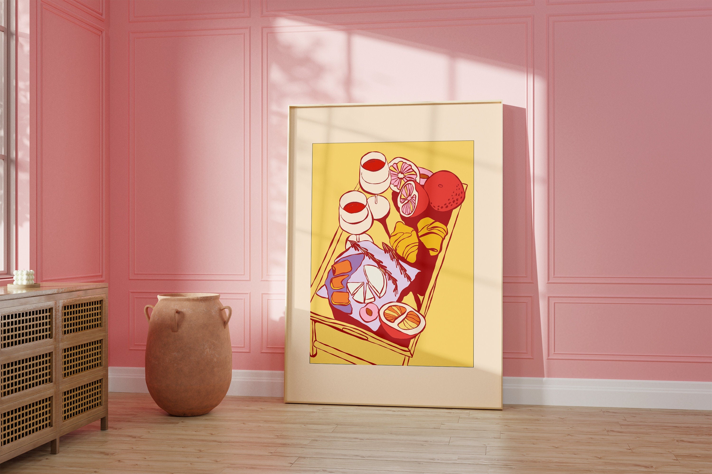 Picnic Art Print-Digital Download-Simple Art-Retro Print-Cheers Art Print-Trendy Art-70s Art-Girly Art-Cocktail Art-Preppy Bar Cart Art