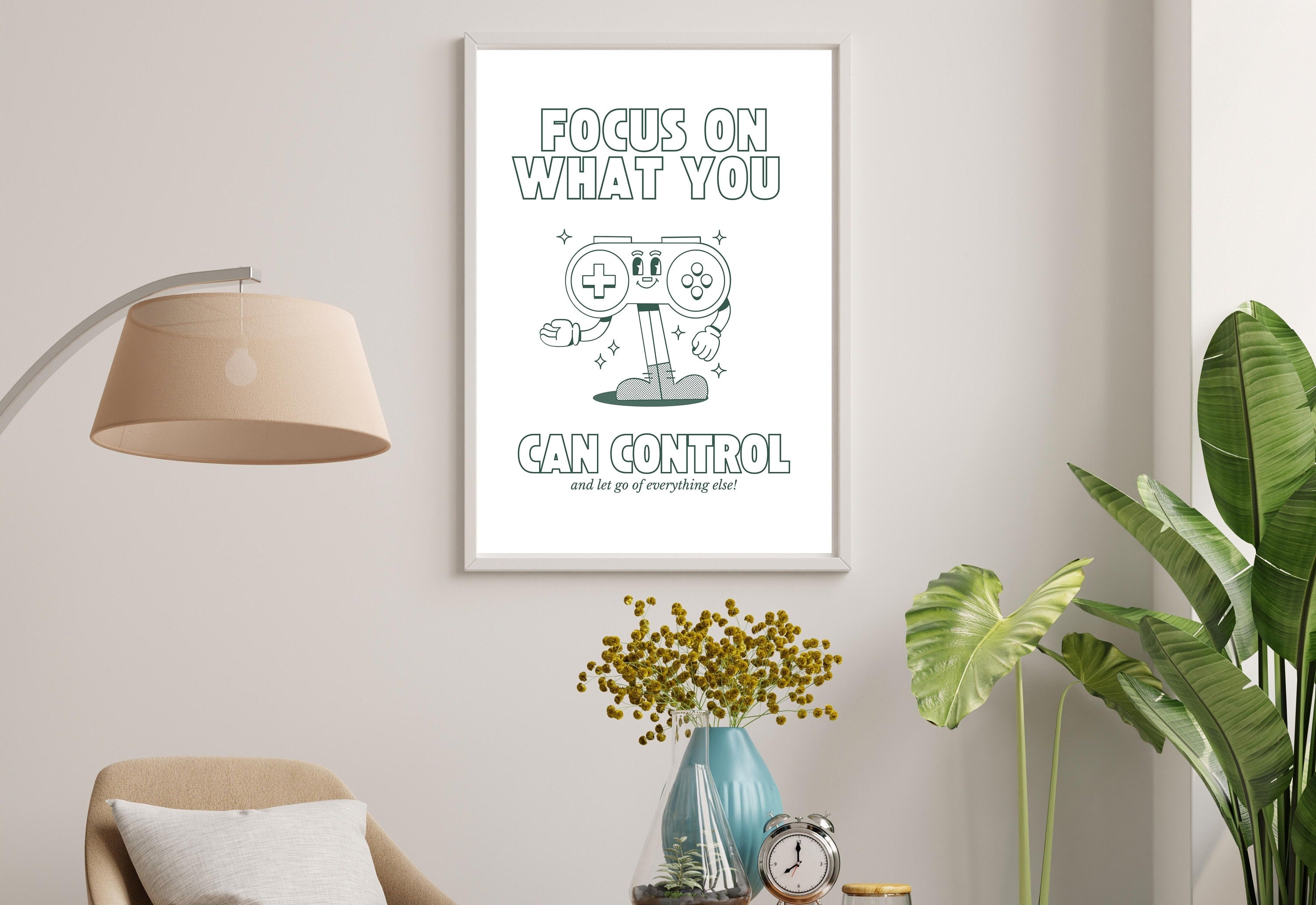 Game Control Art,Gamer Art,Downloadable Print,70s Art Print,Retro Character Art,Trendy Posters,Vintage Mascot Art,Cute Positive Art