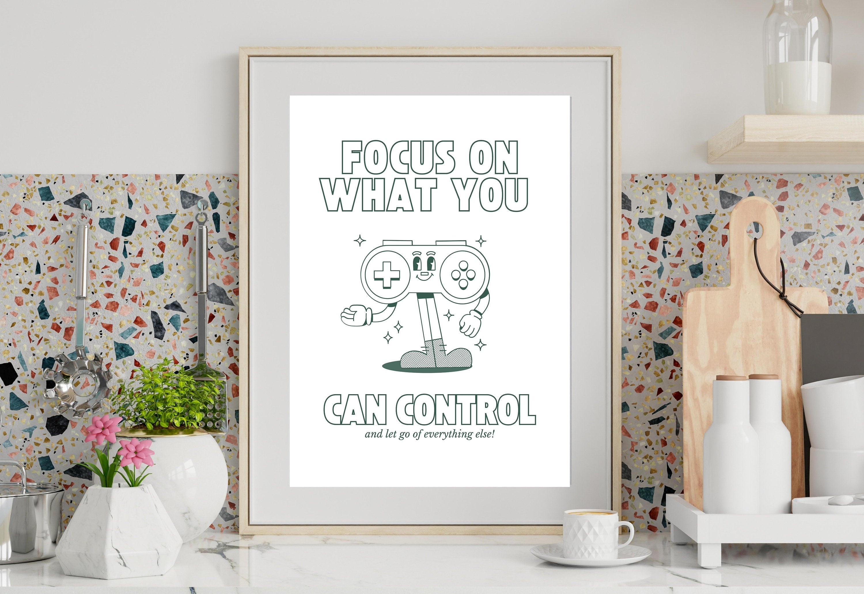 Game Control Art,Gamer Art,Downloadable Print,70s Art Print,Retro Character Art,Trendy Posters,Vintage Mascot Art,Cute Positive Art