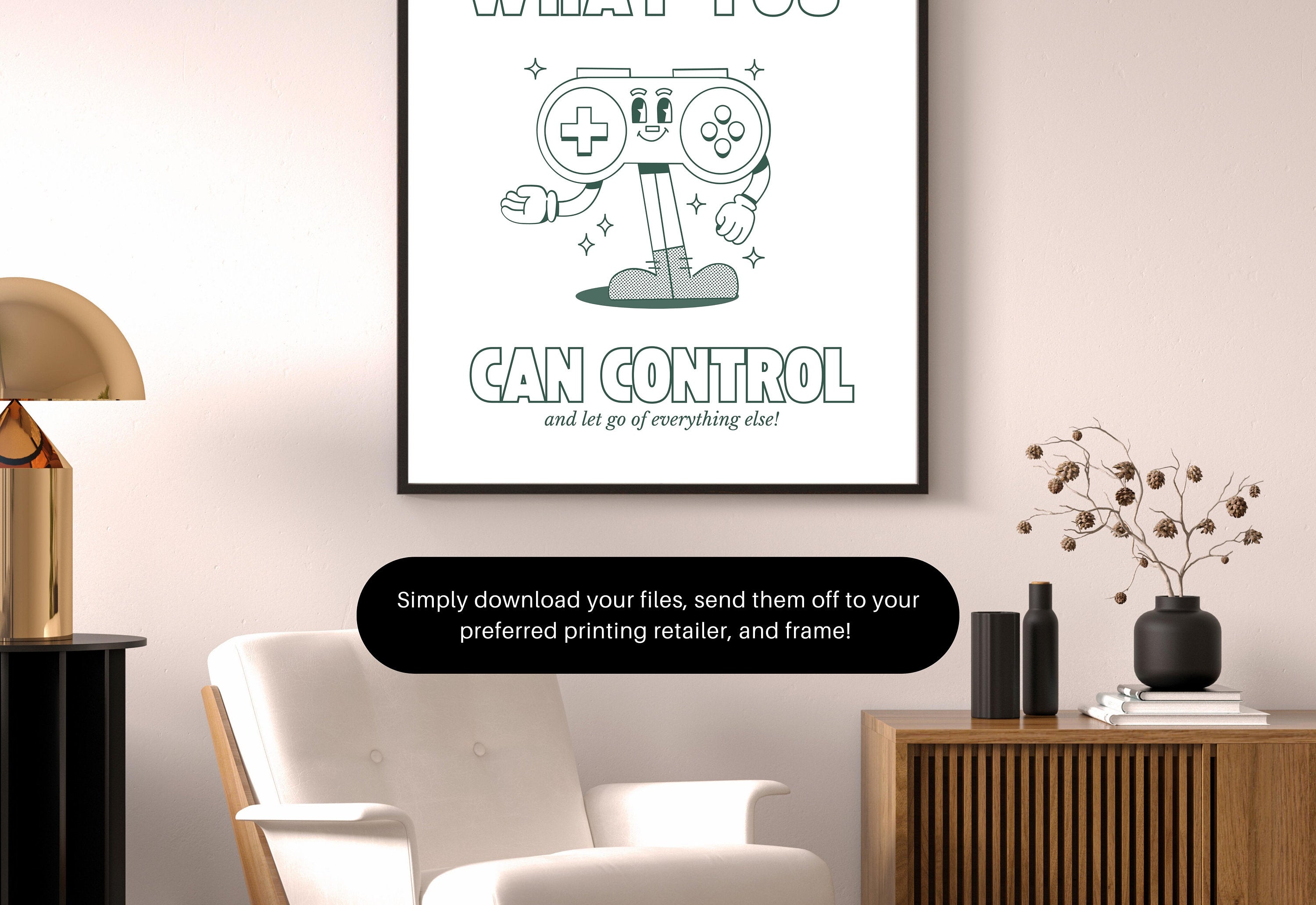 Game Control Art,Gamer Art,Downloadable Print,70s Art Print,Retro Character Art,Trendy Posters,Vintage Mascot Art,Cute Positive Art