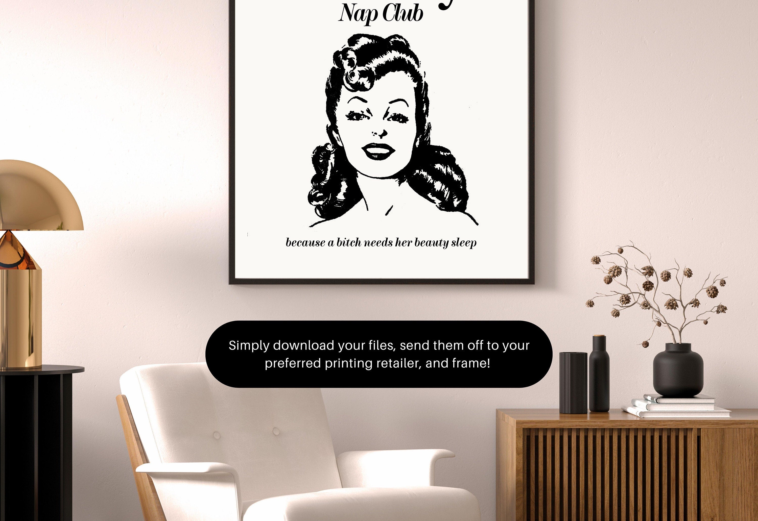 Sunday Nap Club-Large Wall Art-White Wall Print-Retro Cartoon Art-Downloadable Print-Reading Art Prints-Living Room Decor-Funny Wall Art