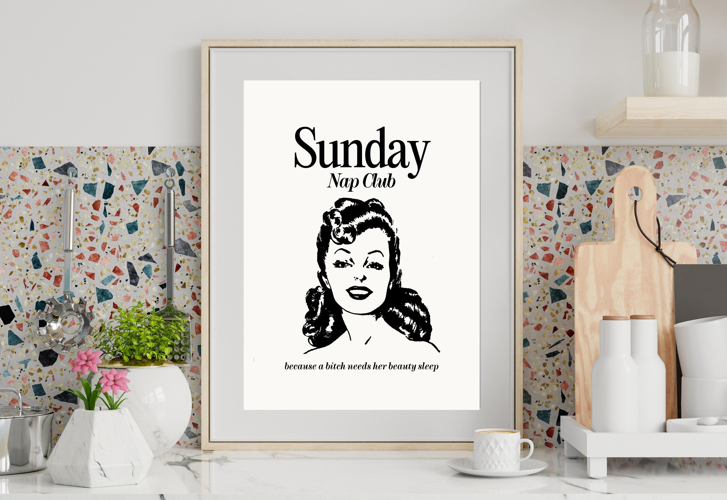 Sunday Nap Club-Large Wall Art-White Wall Print-Retro Cartoon Art-Downloadable Print-Reading Art Prints-Living Room Decor-Funny Wall Art