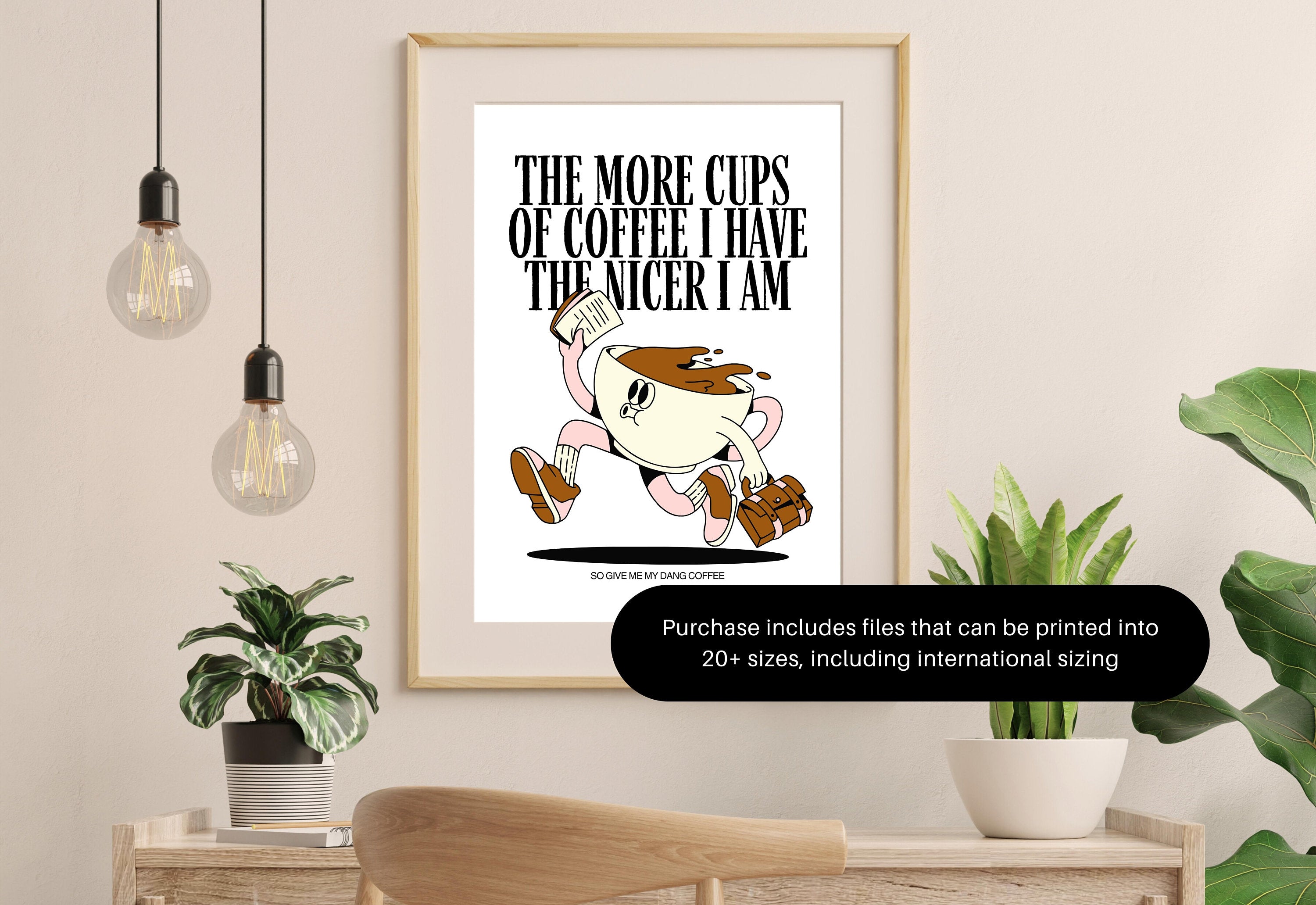 Coffee Art,Kitchen Art,Downloadable Print,Cartoon Art Print,Retro Character Art,Trendy Posters,Vintage Mascot Art,Cute Positive Art