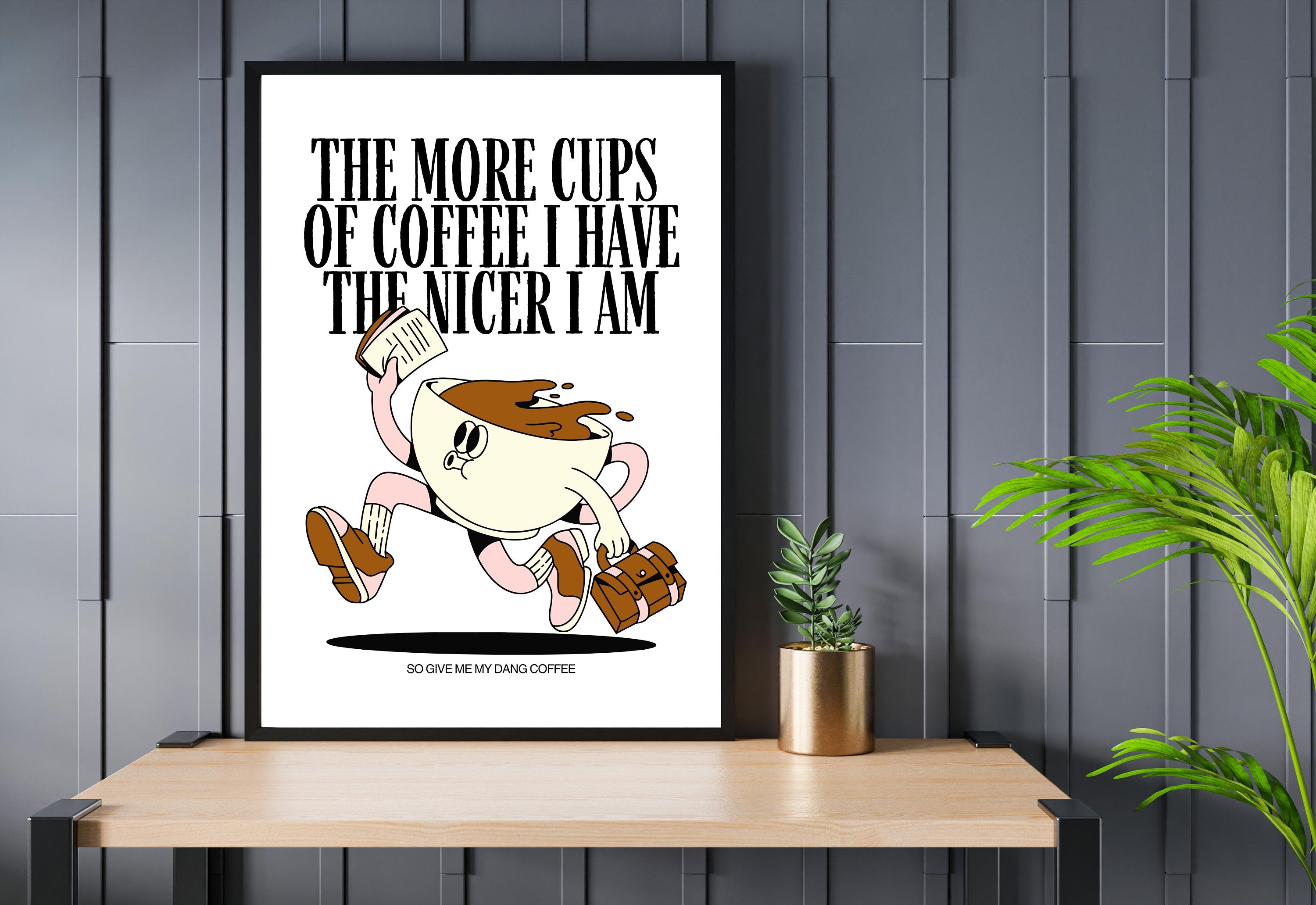 Coffee Art,Kitchen Art,Downloadable Print,Cartoon Art Print,Retro Character Art,Trendy Posters,Vintage Mascot Art,Cute Positive Art