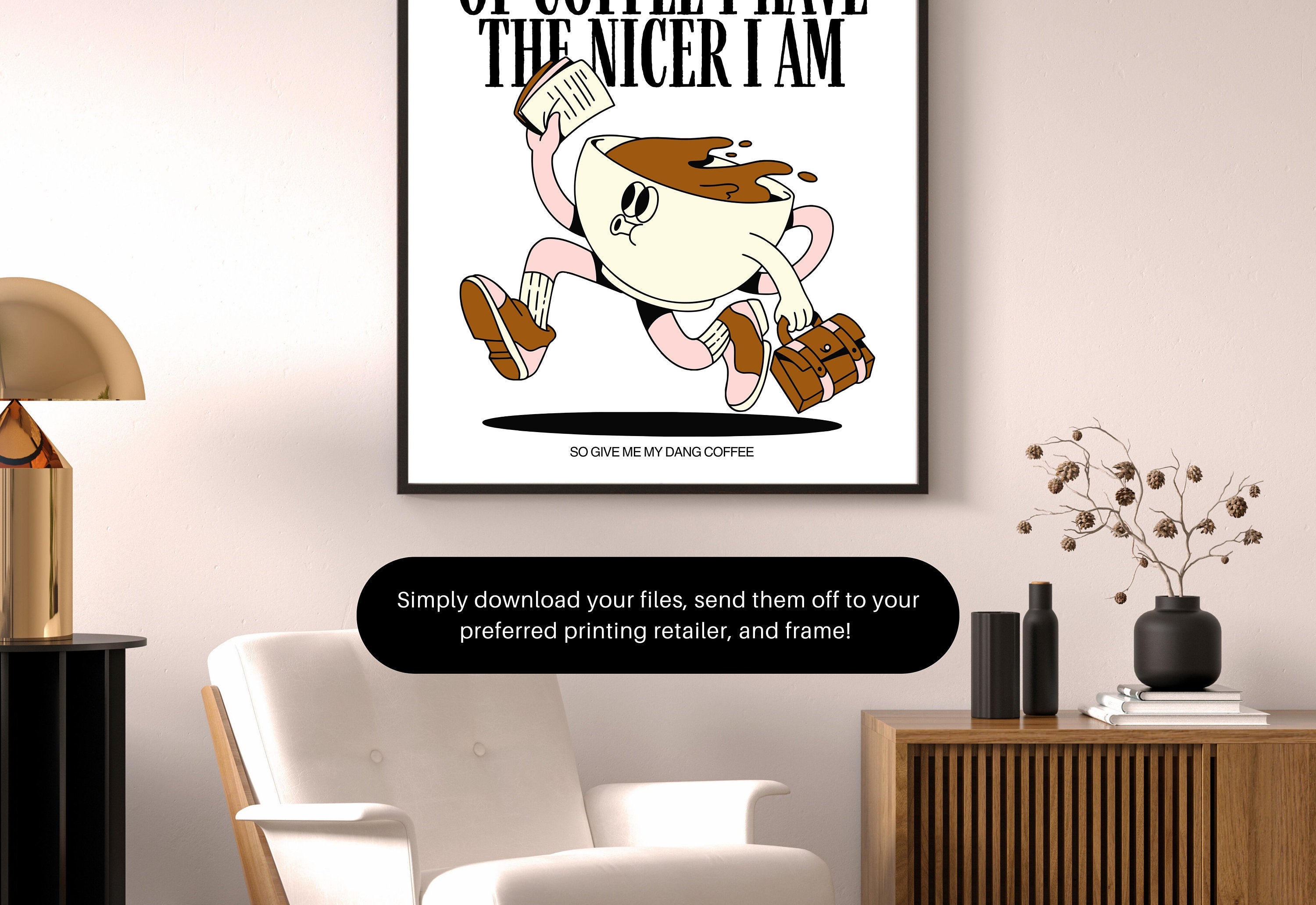 Coffee Art,Kitchen Art,Downloadable Print,Cartoon Art Print,Retro Character Art,Trendy Posters,Vintage Mascot Art,Cute Positive Art