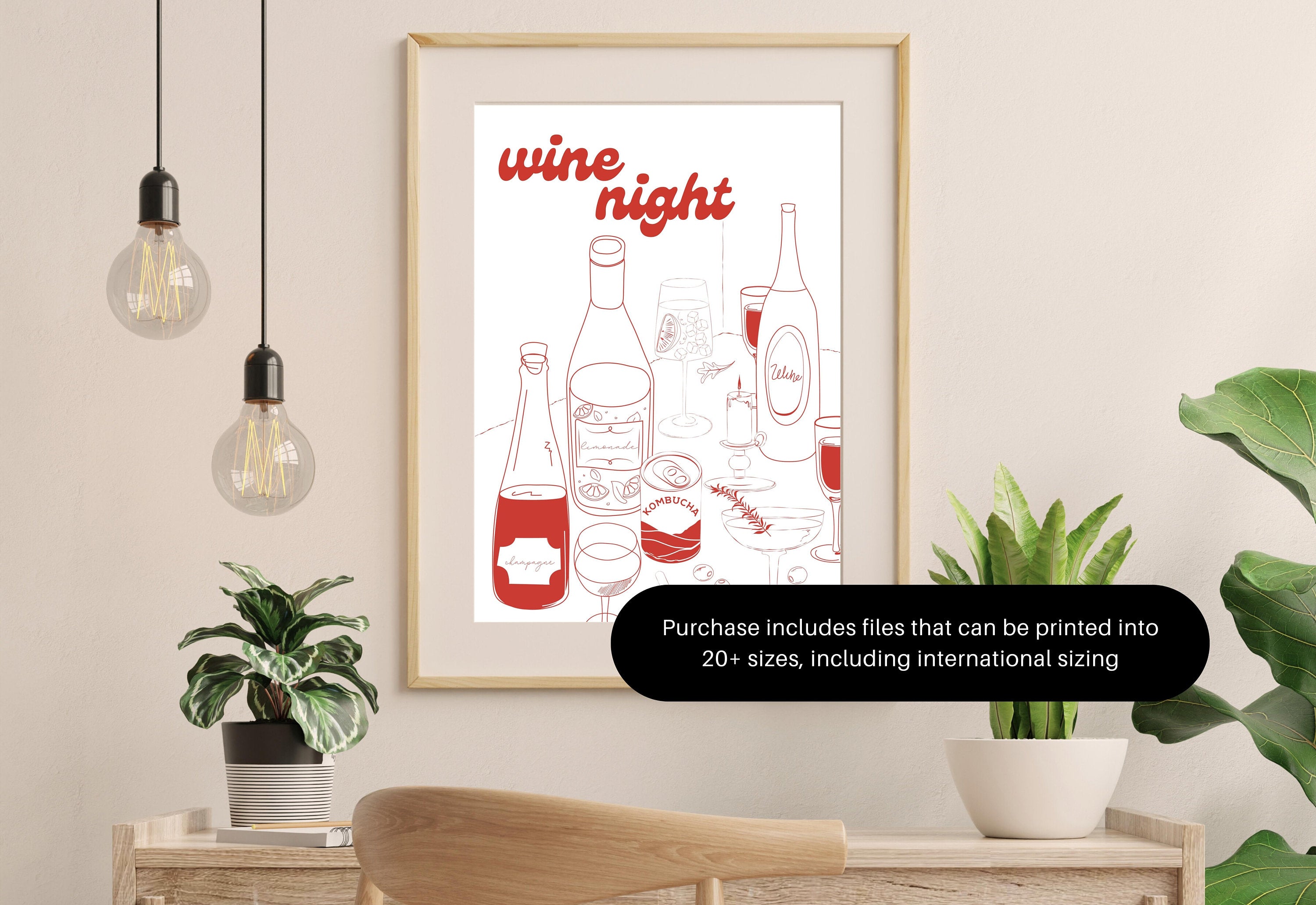 Wine Night-Digital Download-Martini Art-Retro Print-Cheers Art Print-Trendy Art-70s Art Print-Girly Art-Cocktail Art-Preppy Bar Cart Art