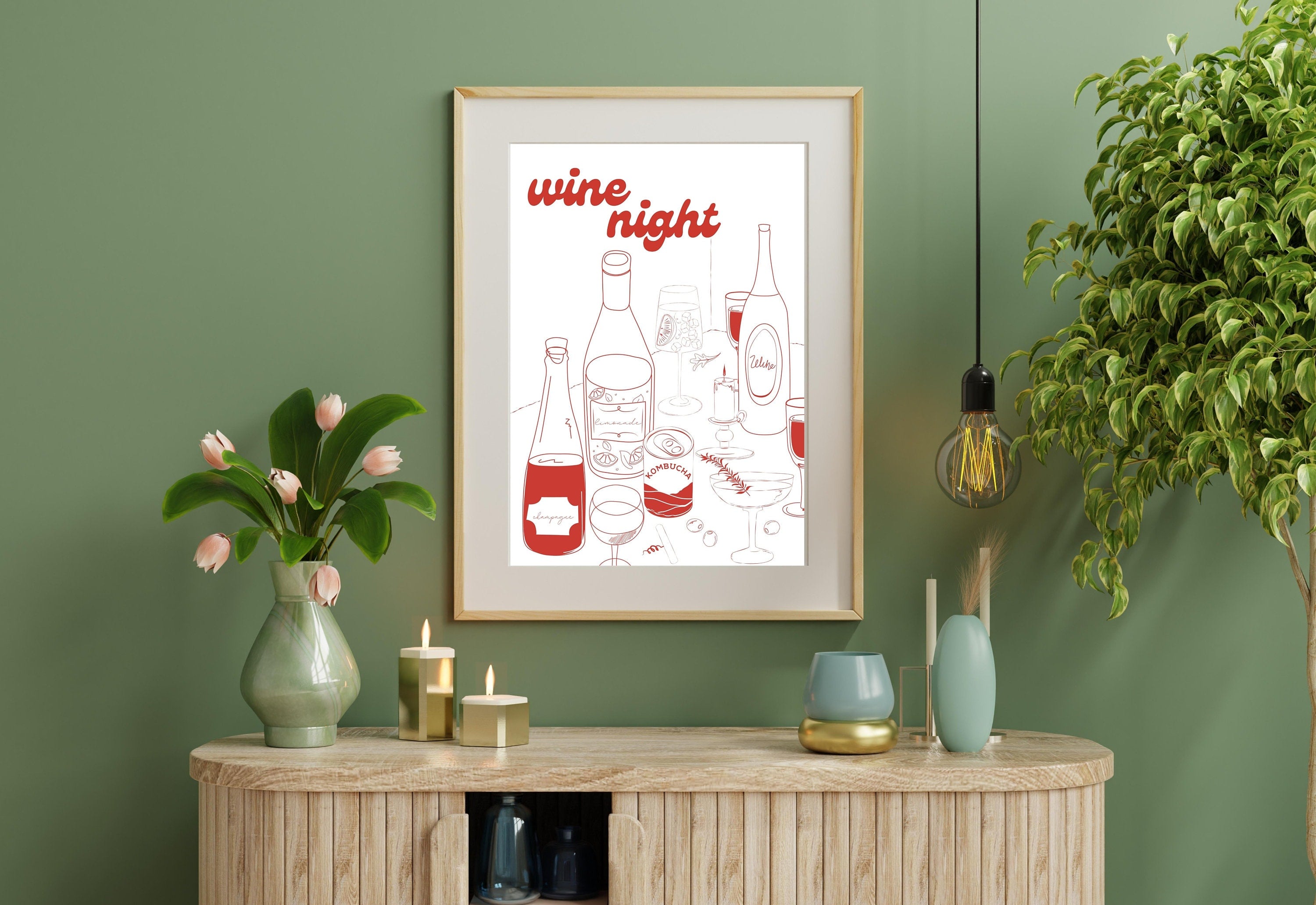 Wine Night-Digital Download-Martini Art-Retro Print-Cheers Art Print-Trendy Art-70s Art Print-Girly Art-Cocktail Art-Preppy Bar Cart Art