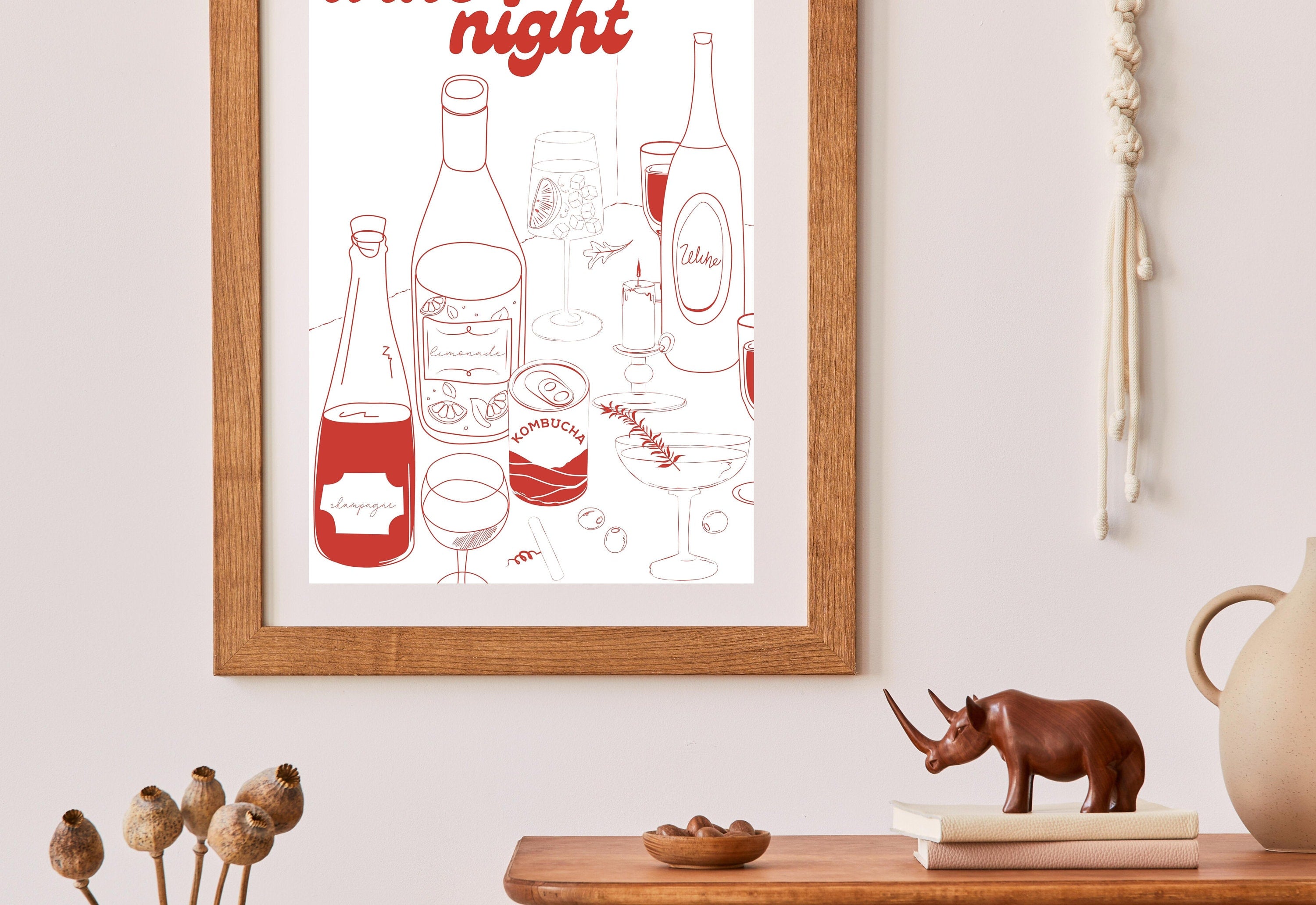 Wine Night-Digital Download-Martini Art-Retro Print-Cheers Art Print-Trendy Art-70s Art Print-Girly Art-Cocktail Art-Preppy Bar Cart Art