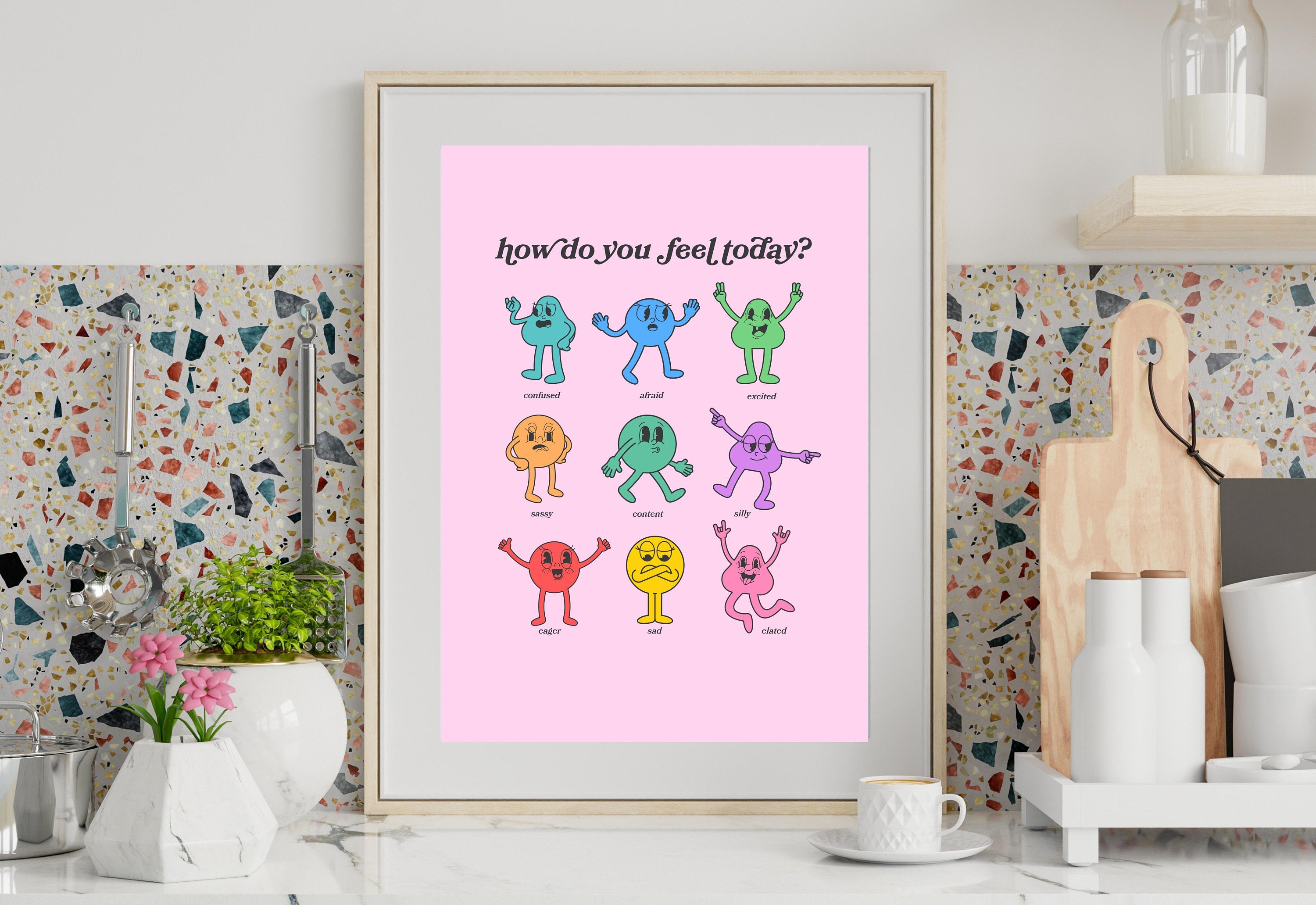 How Do You Feel Today? Retro Quote, Digital Prints Wall Art, Digital Prints, Emotions Art Prints, Mood and Feelings Poster, School Posters