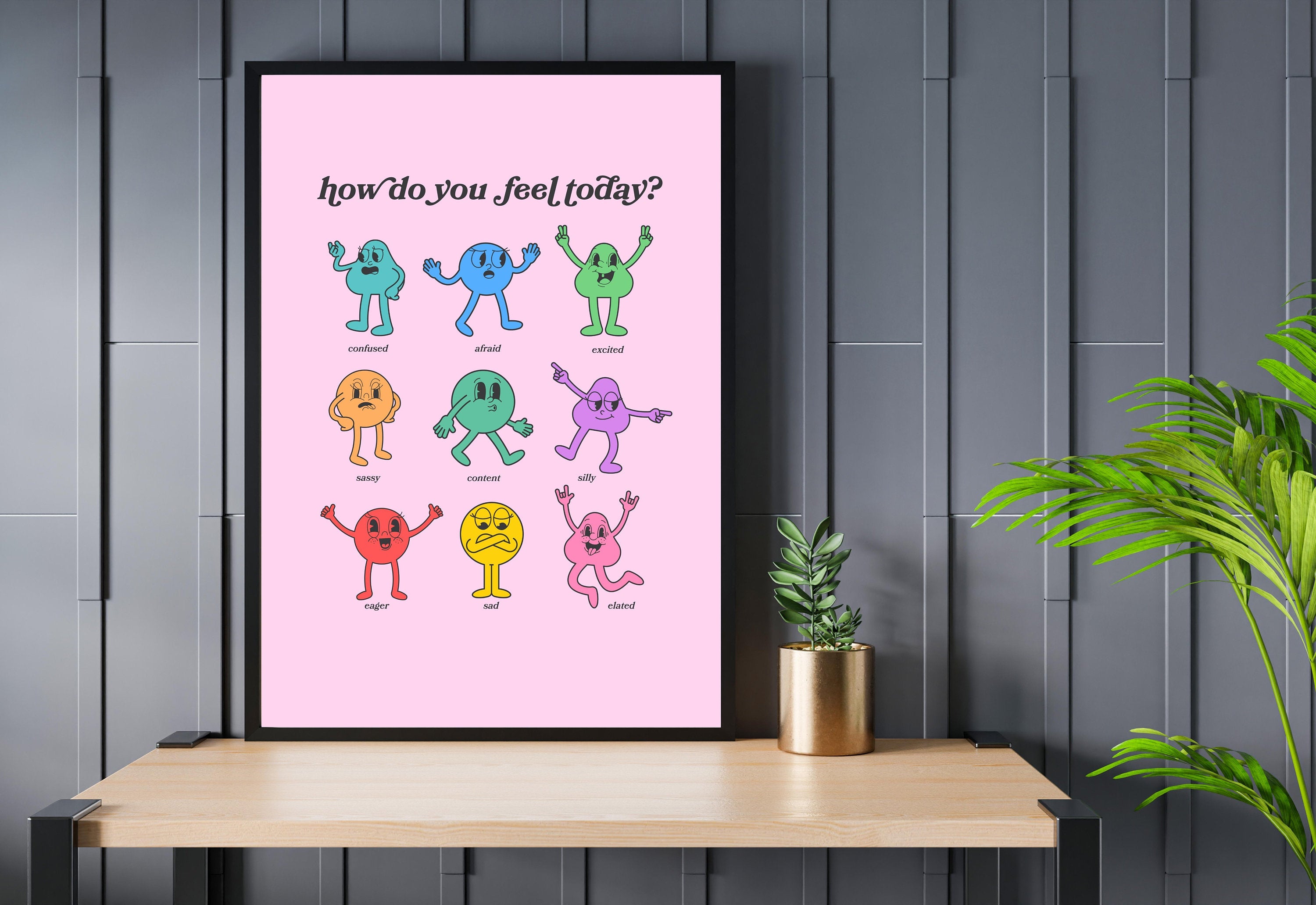 How Do You Feel Today? Retro Quote, Digital Prints Wall Art, Digital Prints, Emotions Art Prints, Mood and Feelings Poster, School Posters