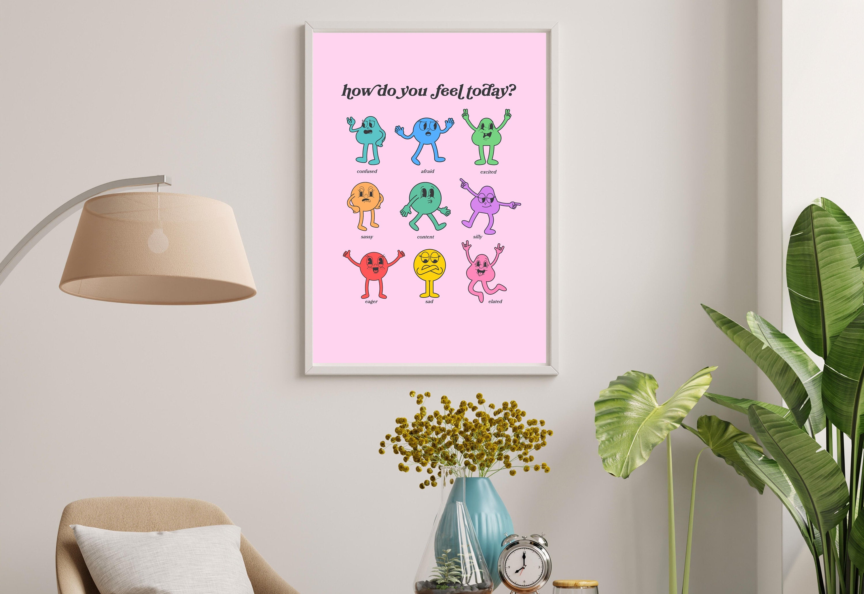 How Do You Feel Today? Retro Quote, Digital Prints Wall Art, Digital Prints, Emotions Art Prints, Mood and Feelings Poster, School Posters